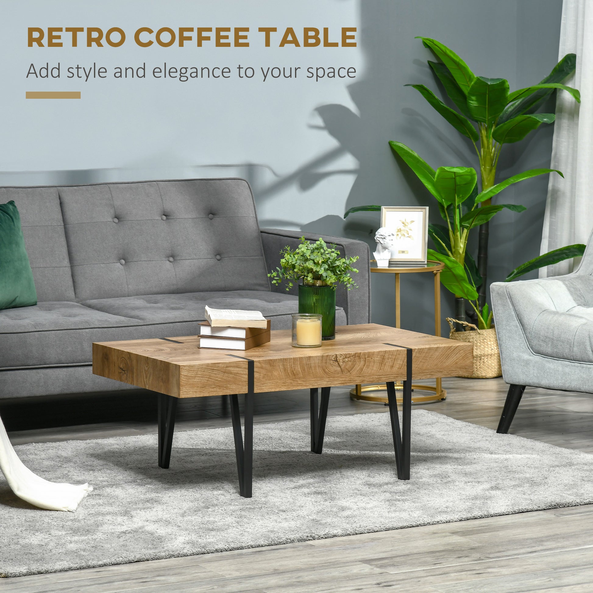 Rustic Coffee Table - Natural Wood with Steel Hairpin Legs-Home Furnishings > Living Room Furniture > Coffee Tables-DECOROLALA