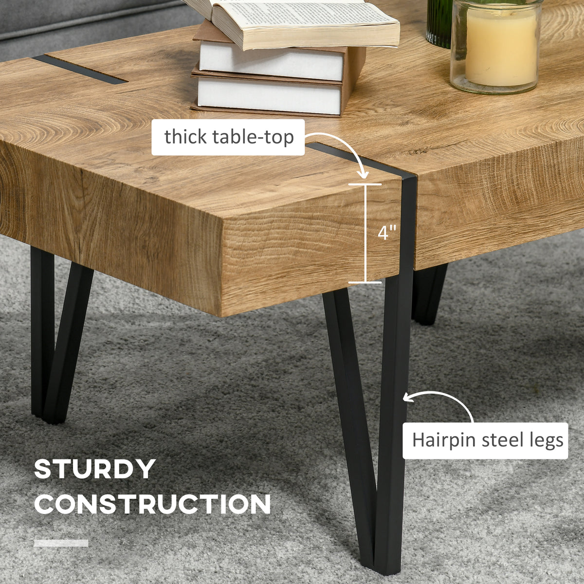 Rustic Coffee Table - Natural Wood with Steel Hairpin Legs-Home Furnishings > Living Room Furniture > Coffee Tables-DECOROLALA