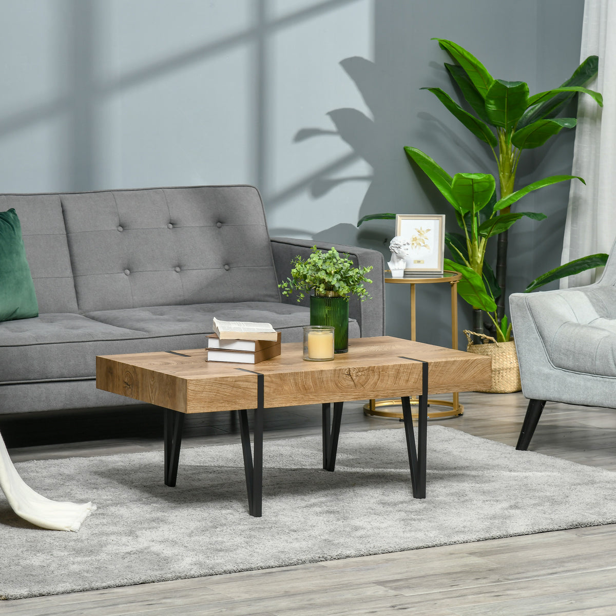 Rustic Coffee Table - Natural Wood with Steel Hairpin Legs-Home Furnishings > Living Room Furniture > Coffee Tables-DECOROLALA
