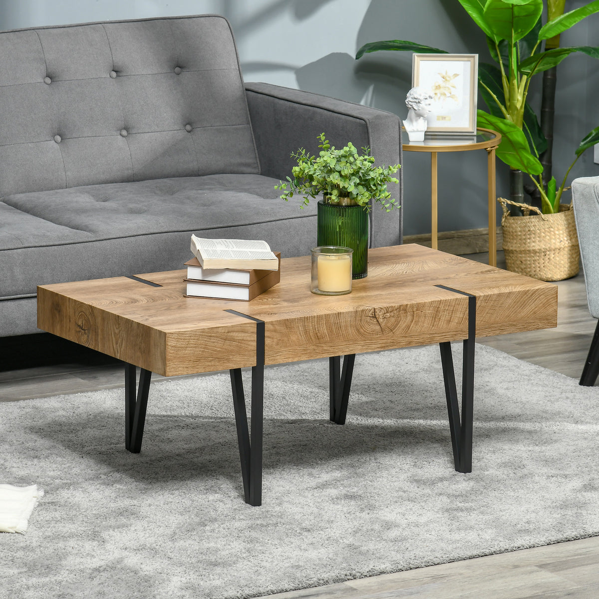 Rustic Coffee Table - Natural Wood with Steel Hairpin Legs-Home Furnishings > Living Room Furniture > Coffee Tables-DECOROLALA