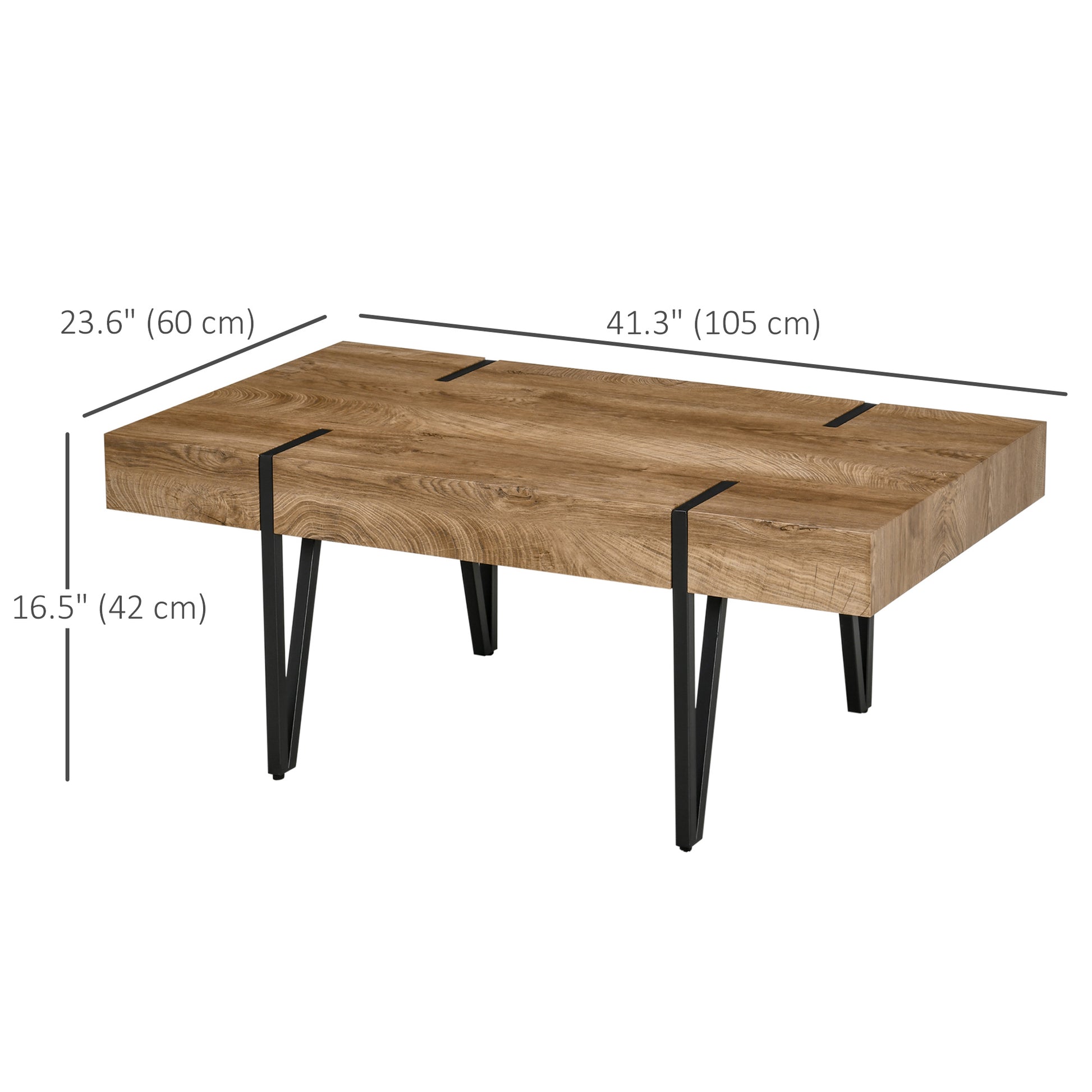 Rustic Coffee Table, Rectangle Nature Central Table with Steel Hairpin Legs for Living Room-Home Furnishings > Living Room Furniture > Coffee Tables-DECOROLALA