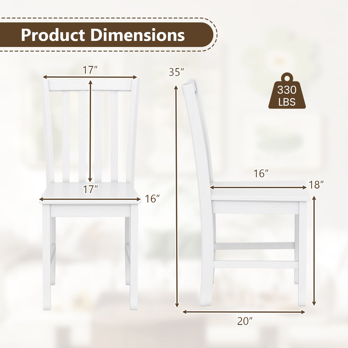 Rustic Dining Chairs Set of 2 Wooden Kitchen Chairs with Slat Tilt Backrest-White-Dining Chairs-DECOROLALA
