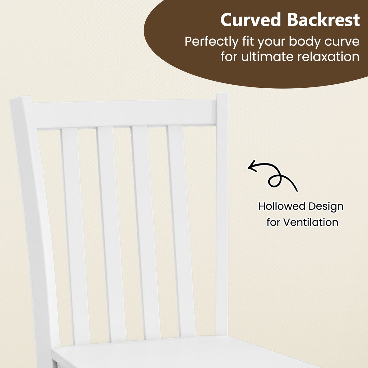 Rustic Dining Chairs Set of 2 Wooden Kitchen Chairs with Slat Tilt Backrest-White-Dining Chairs-DECOROLALA