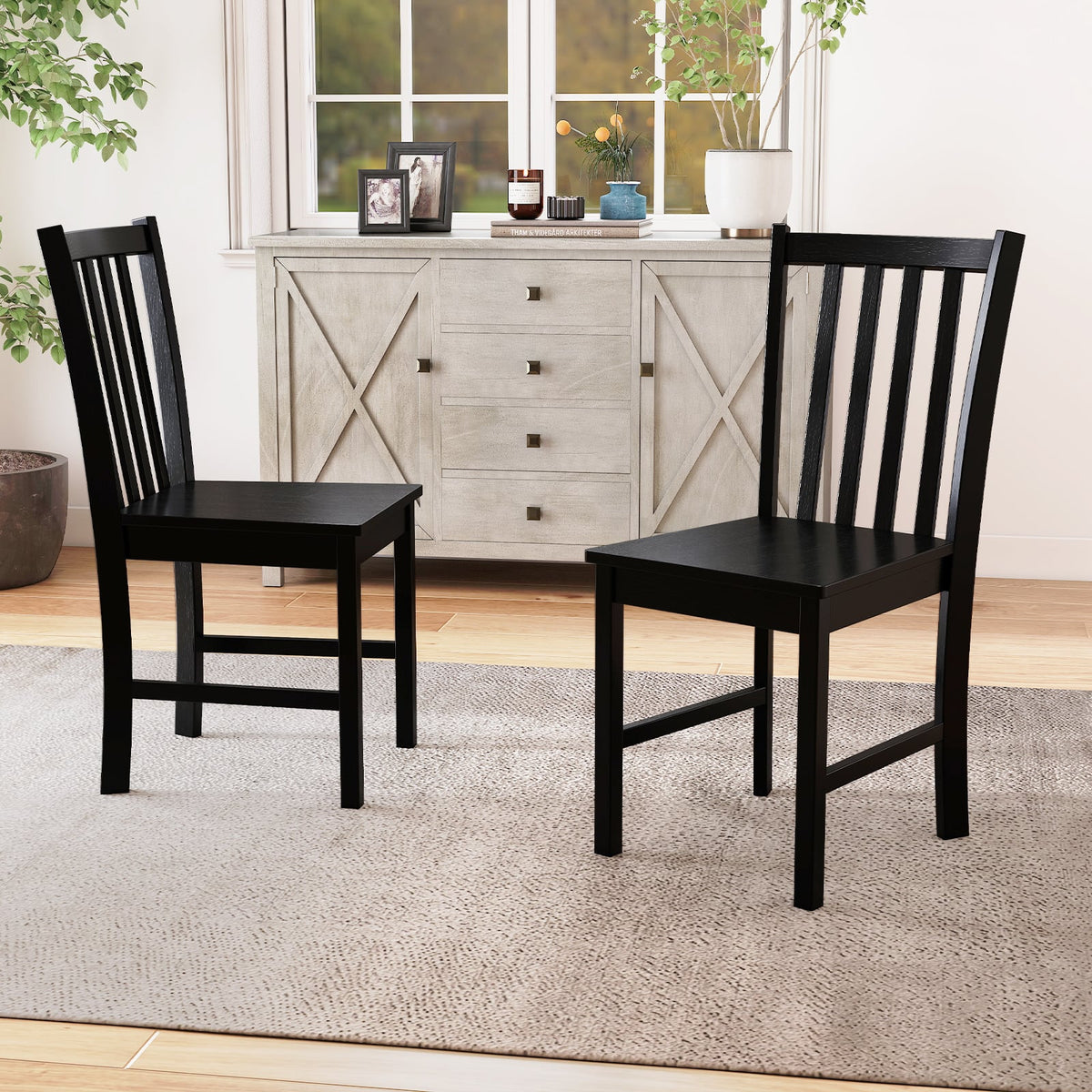 Rustic Dining Chairs Set of 2 Wooden Kitchen Chairs with Slat Tilt Backrest-black-Dining Chairs-DECOROLALA