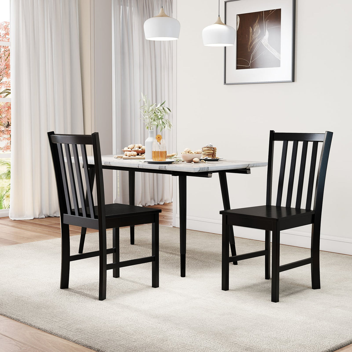 Rustic Dining Chairs Set of 2 Wooden Kitchen Chairs with Slat Tilt Backrest-black-Dining Chairs-DECOROLALA