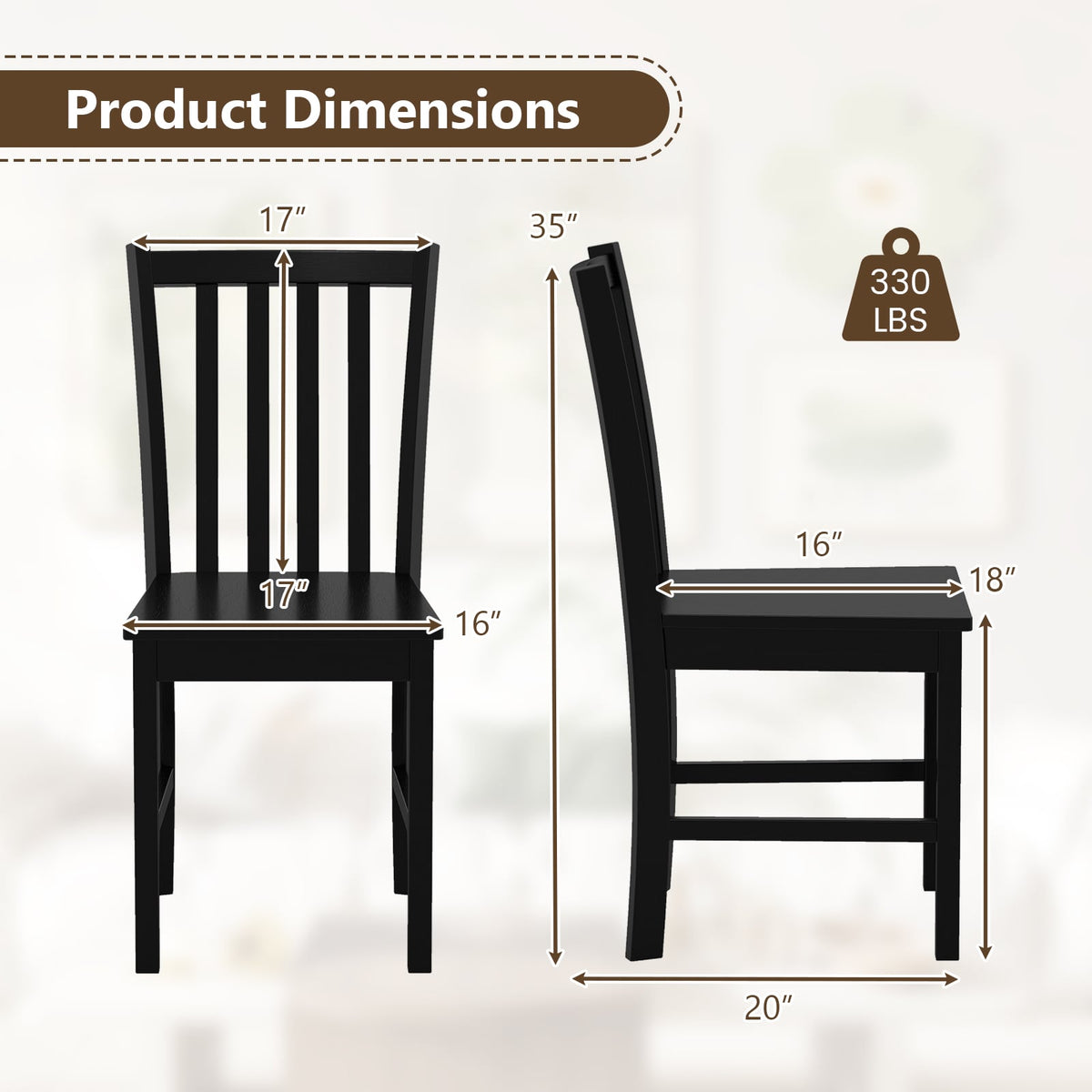 Rustic Dining Chairs Set of 2 Wooden Kitchen Chairs with Slat Tilt Backrest-black-Dining Chairs-DECOROLALA