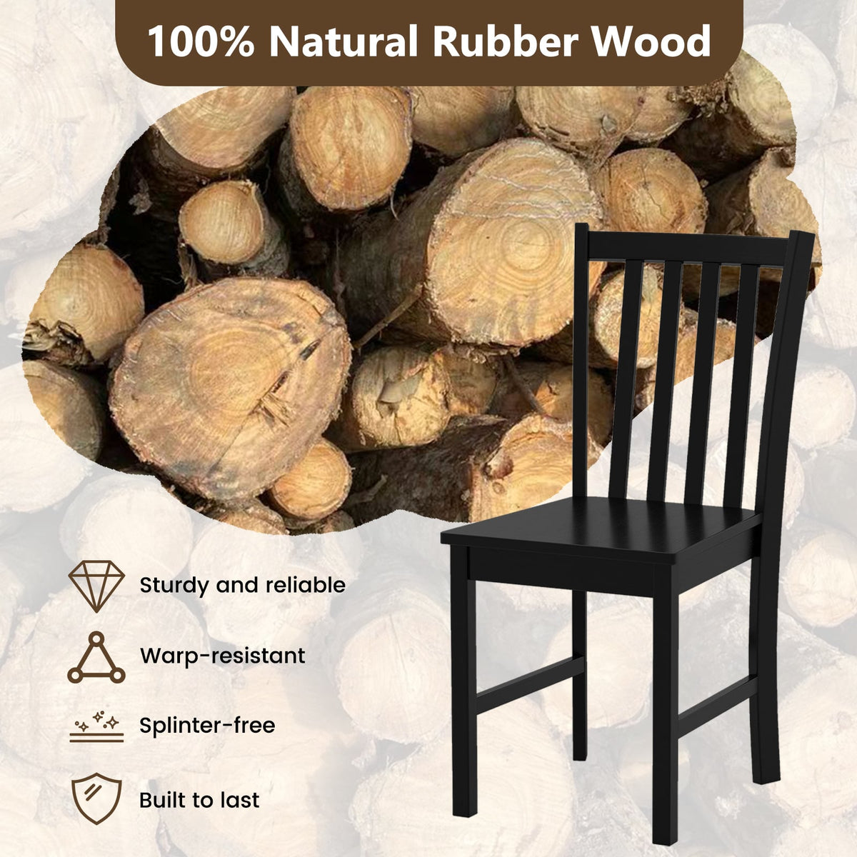 Rustic Dining Chairs Set of 2 Wooden Kitchen Chairs with Slat Tilt Backrest-black-Dining Chairs-DECOROLALA