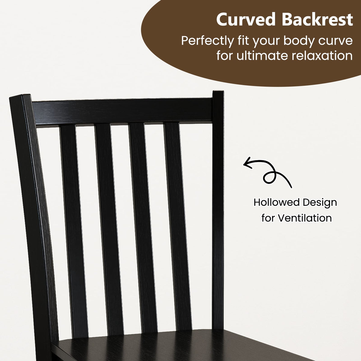 Rustic Dining Chairs Set of 2 Wooden Kitchen Chairs with Slat Tilt Backrest-black-Dining Chairs-DECOROLALA