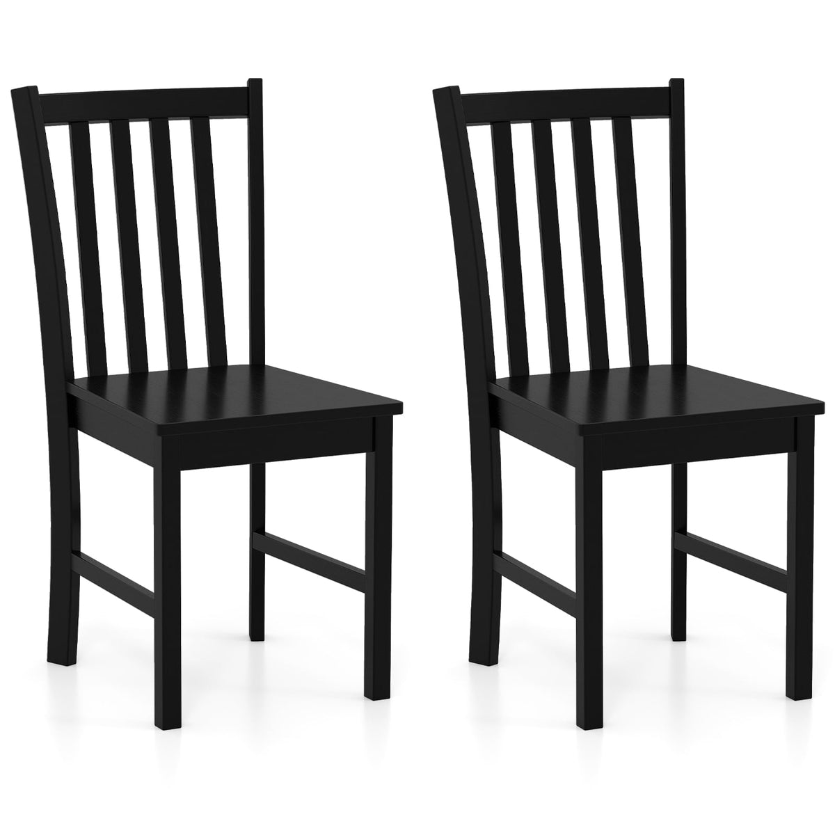 Rustic Dining Chairs Set of 2 Wooden Kitchen Chairs with Slat Tilt Backrest-black-Dining Chairs-DECOROLALA