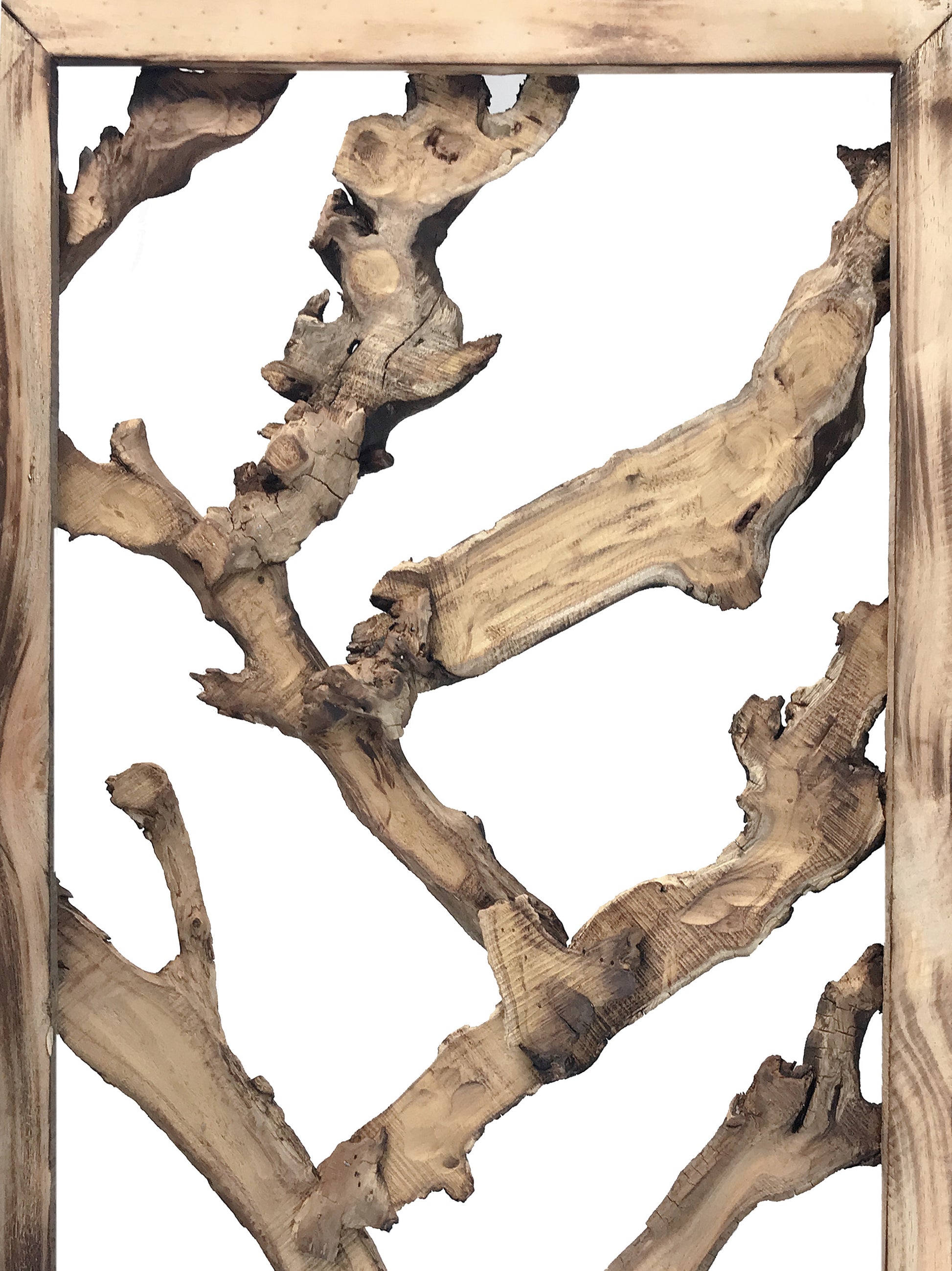 Rustic Earthy Wood Root Three Panel Room Divider Screen-Room Dividers-DECOROLALA