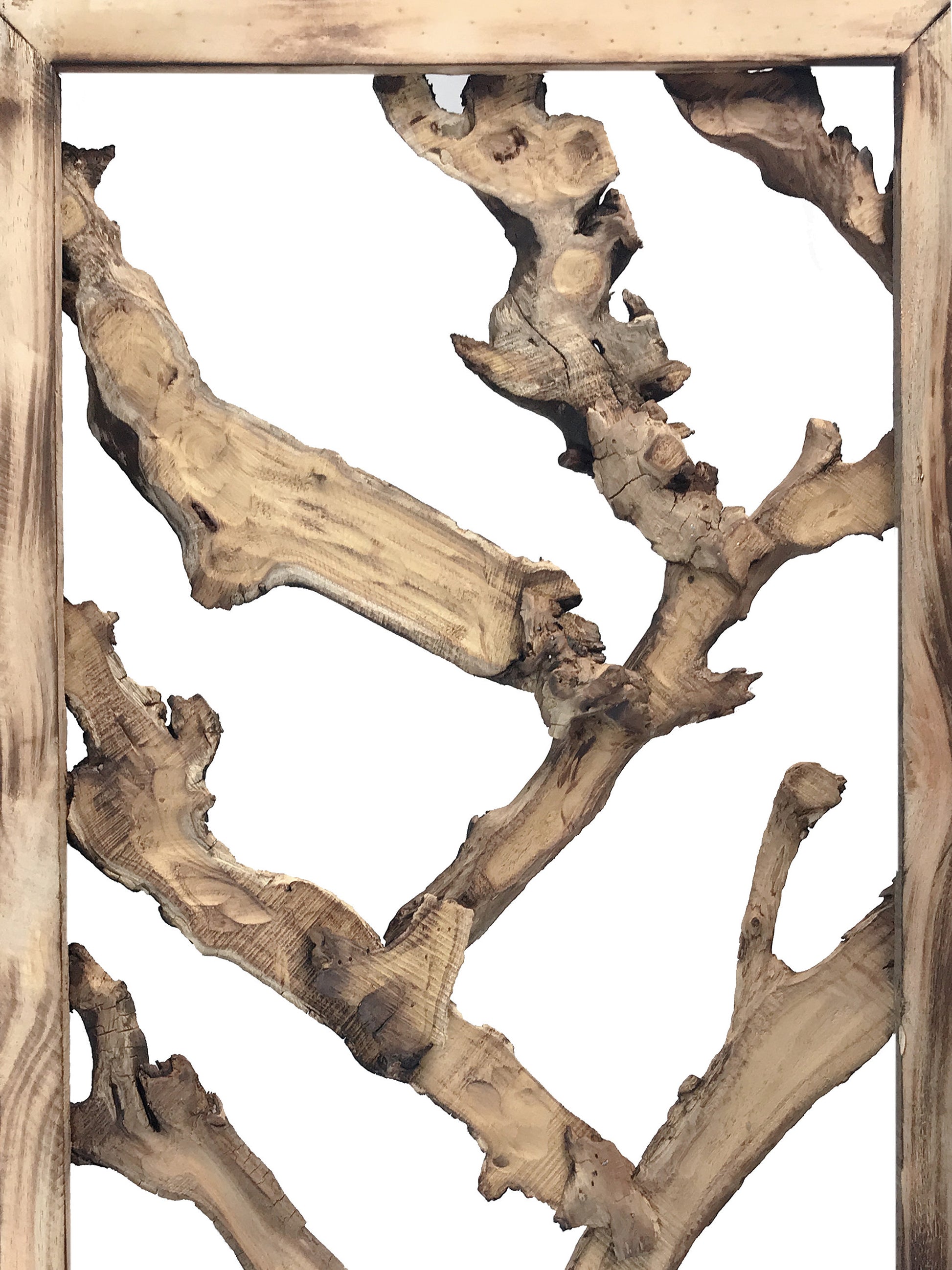 Rustic Earthy Wood Root Three Panel Room Divider Screen-Room Dividers-DECOROLALA