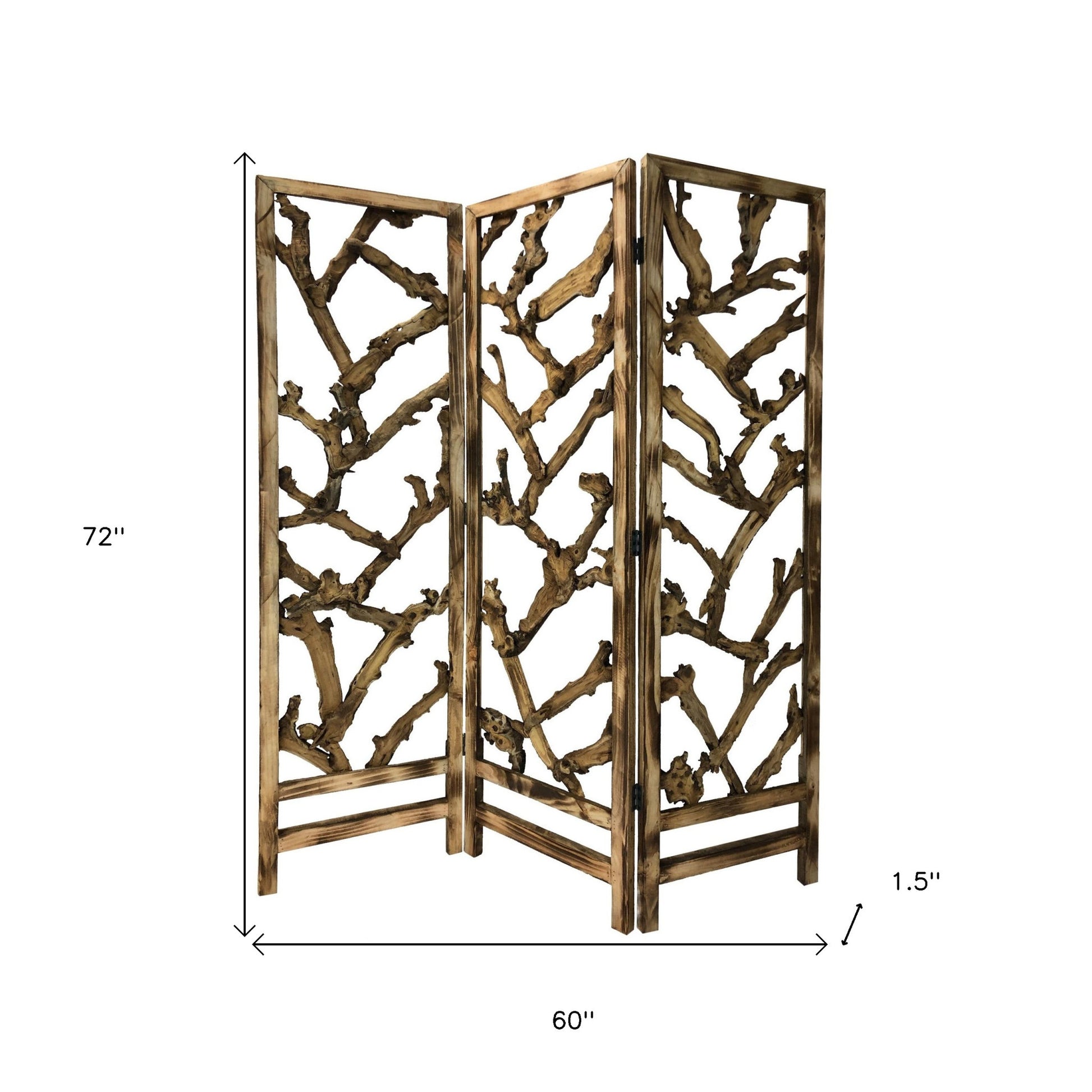Rustic Earthy Wood Root Three Panel Room Divider Screen-Room Dividers-DECOROLALA