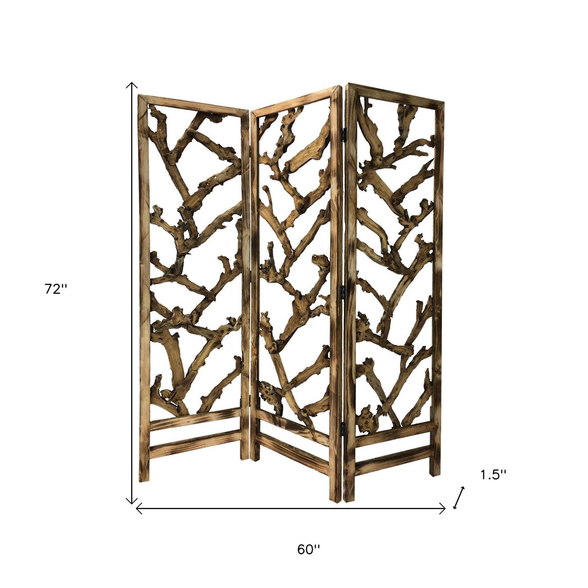 Rustic Earthy Wood Root Three Panel Room Divider Screen-Room Dividers-DECOROLALA