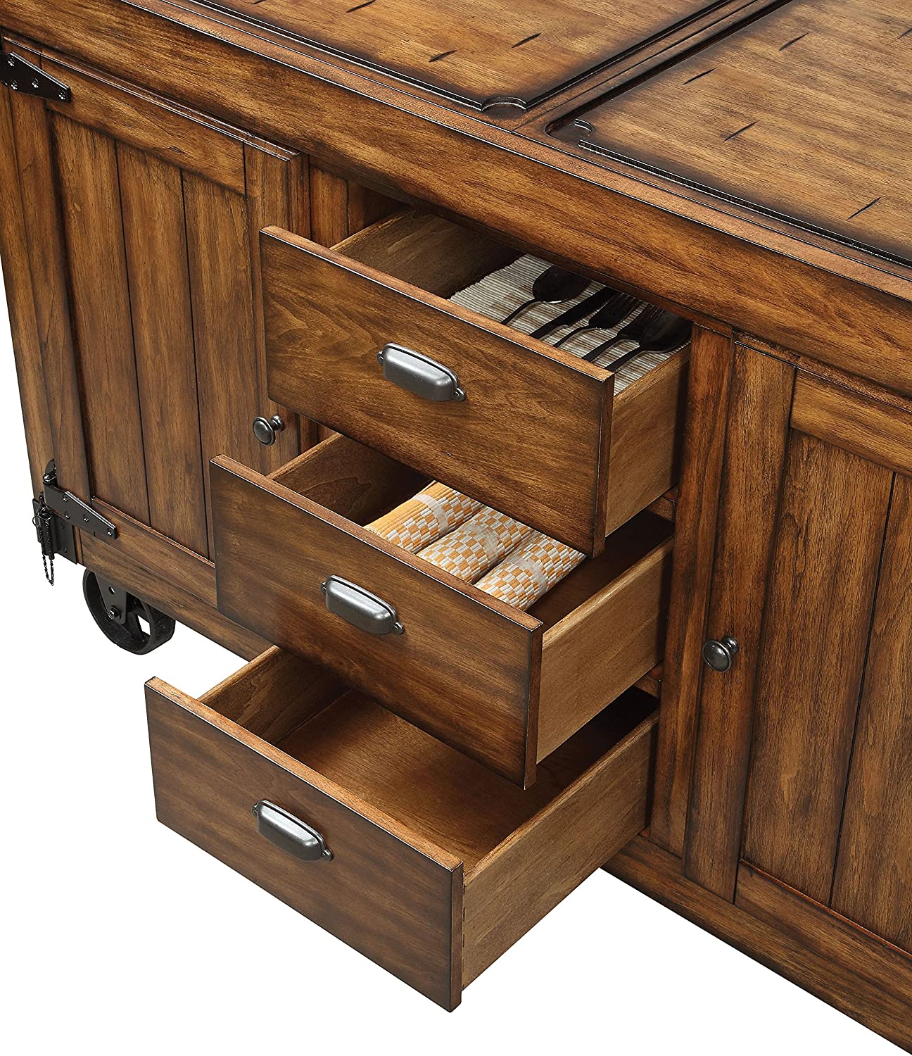 Rustic Farmhouse Warm Tobacco Rolling Kitchen Cart-Kitchen Carts-Islands-DECOROLALA