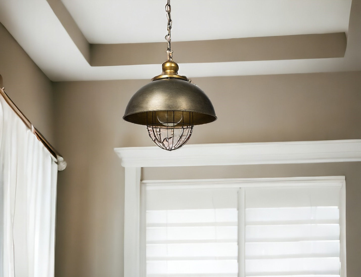 Rustic Gold Ton Metal Dome Hanging Light-Chandeliers-DECOROLALA