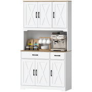 Rustic Kitchen Pantry, 6 Doors, 2 Drawers, White Adjustable Shelves & Worktop-DECOROLALA