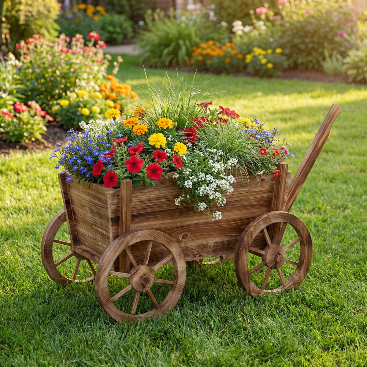 Rustic Rolling Flower Pot Stand with Wheels and Handle-Coffee-Raised Garden Beds-DECOROLALA