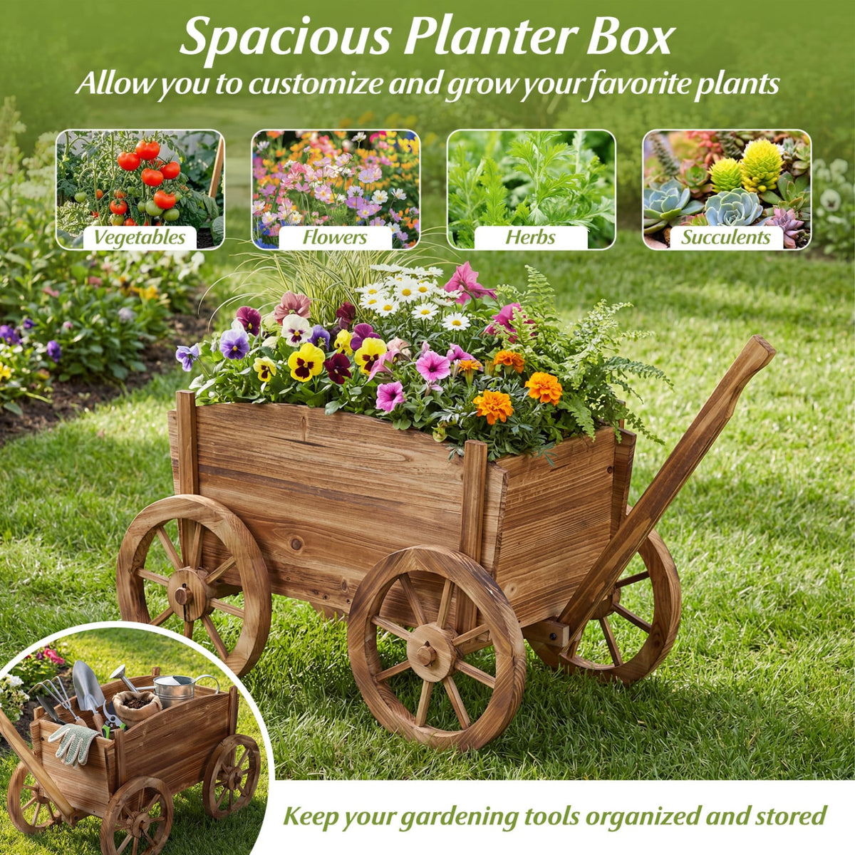 Rustic Rolling Flower Pot Stand with Wheels and Handle-Coffee-Raised Garden Beds-DECOROLALA
