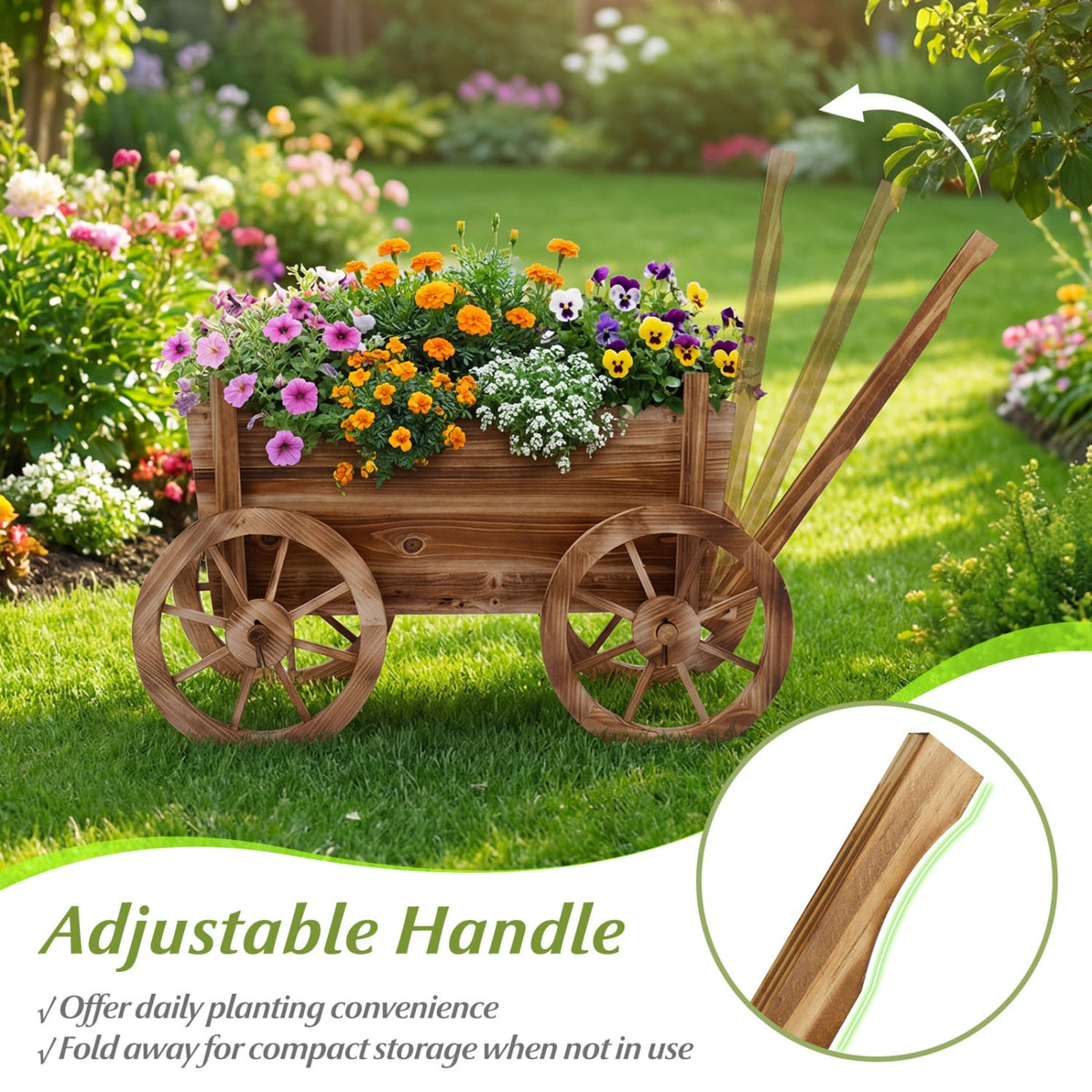 Rustic Rolling Flower Pot Stand with Wheels and Handle-Coffee-Raised Garden Beds-DECOROLALA