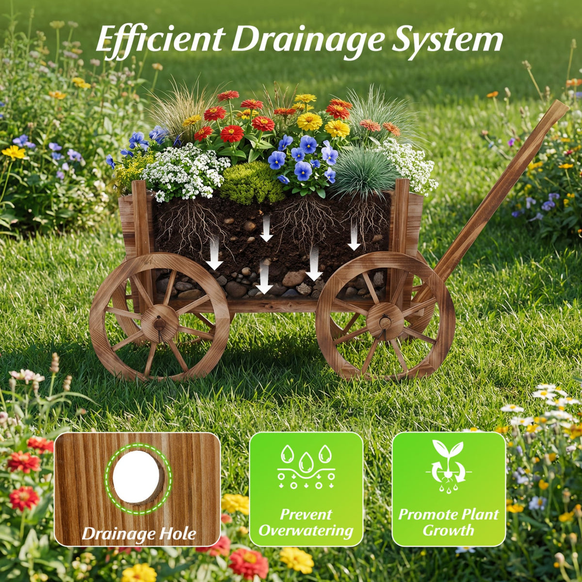 Rustic Rolling Flower Pot Stand with Wheels and Handle-Coffee-Raised Garden Beds-DECOROLALA