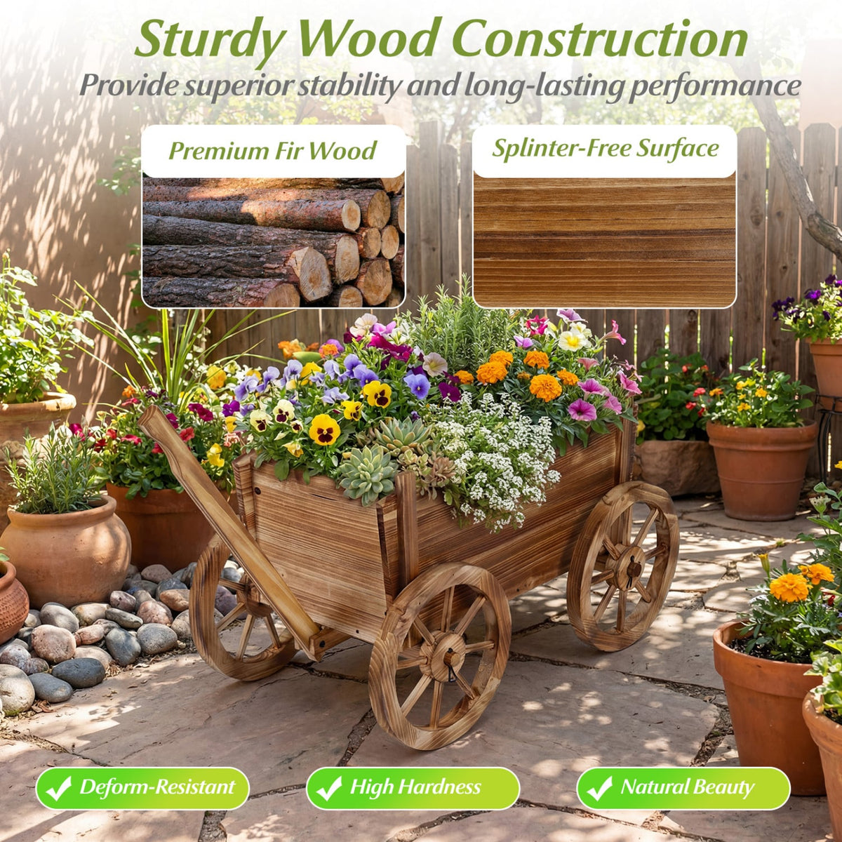Rustic Rolling Flower Pot Stand with Wheels and Handle-Coffee-Raised Garden Beds-DECOROLALA