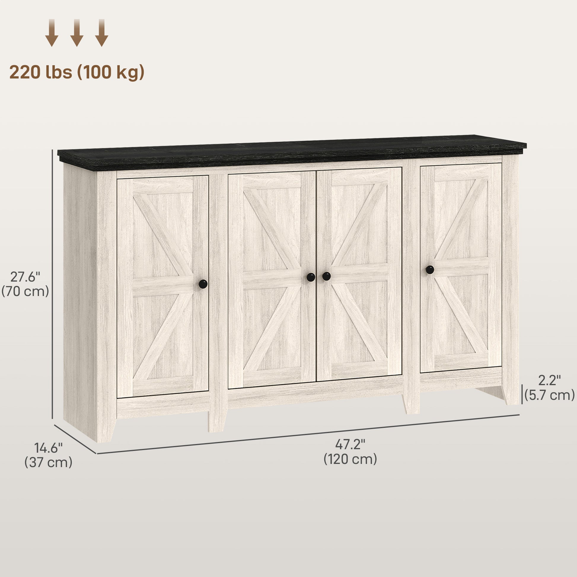 Rustic Sideboard, White Wood Grain Buffet Cabinet with Adjustable Shelves-DECOROLALA