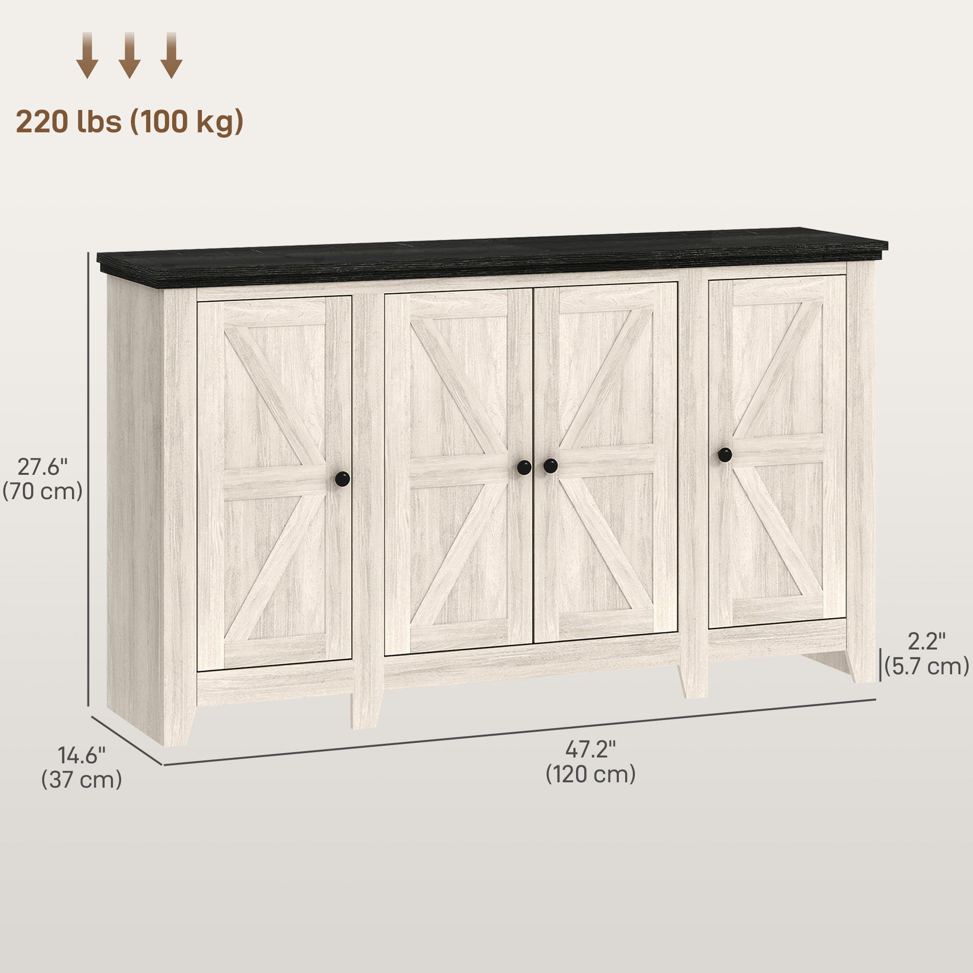 Rustic Sideboard, White Wood Grain Buffet Cabinet with Adjustable Shelves-DECOROLALA