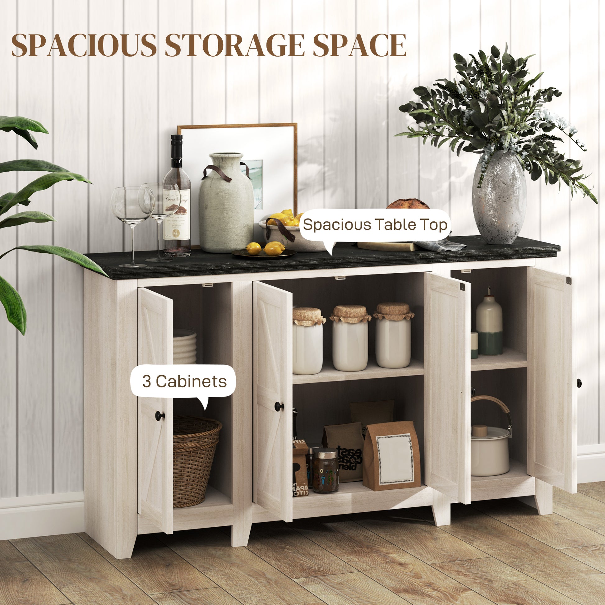 Rustic Sideboard, White Wood Grain Buffet Cabinet with Adjustable Shelves-DECOROLALA
