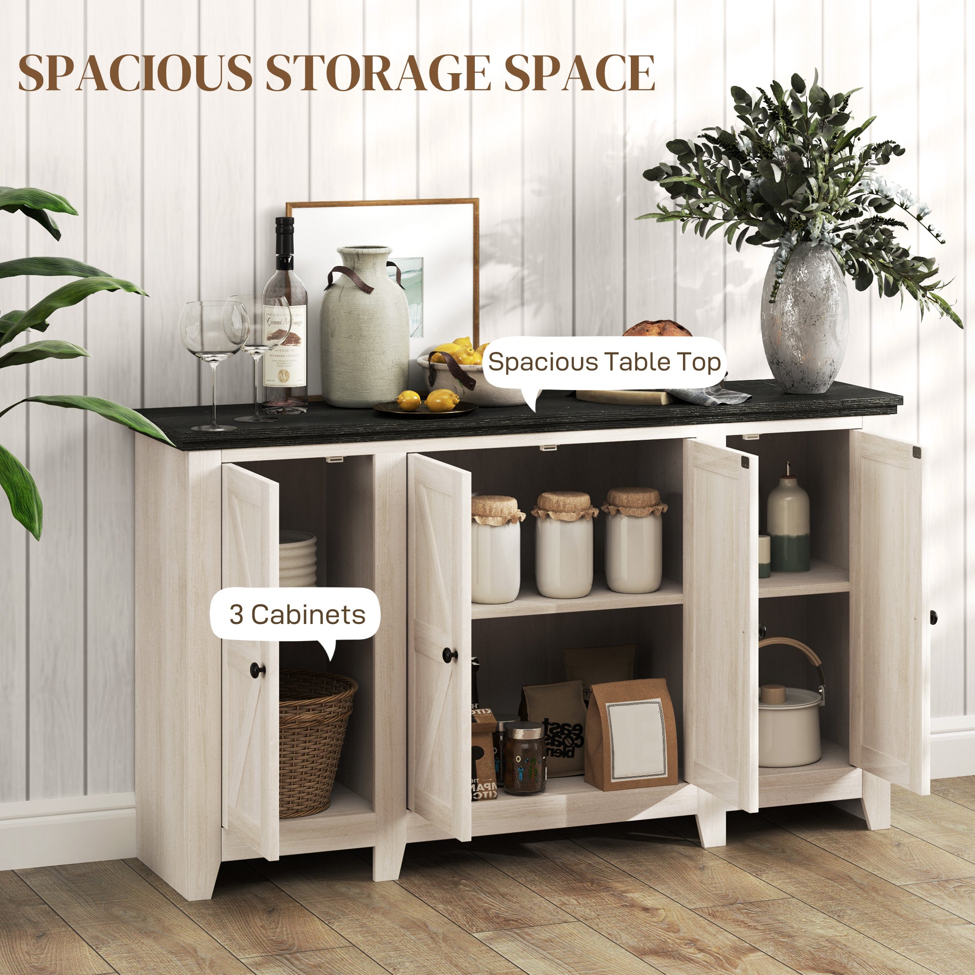 Rustic Sideboard, White Wood Grain Buffet Cabinet with Adjustable Shelves-DECOROLALA