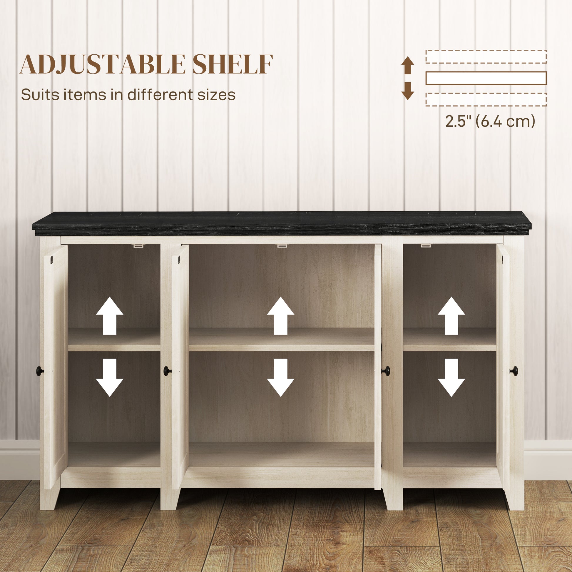 Rustic Sideboard, White Wood Grain Buffet Cabinet with Adjustable Shelves-DECOROLALA