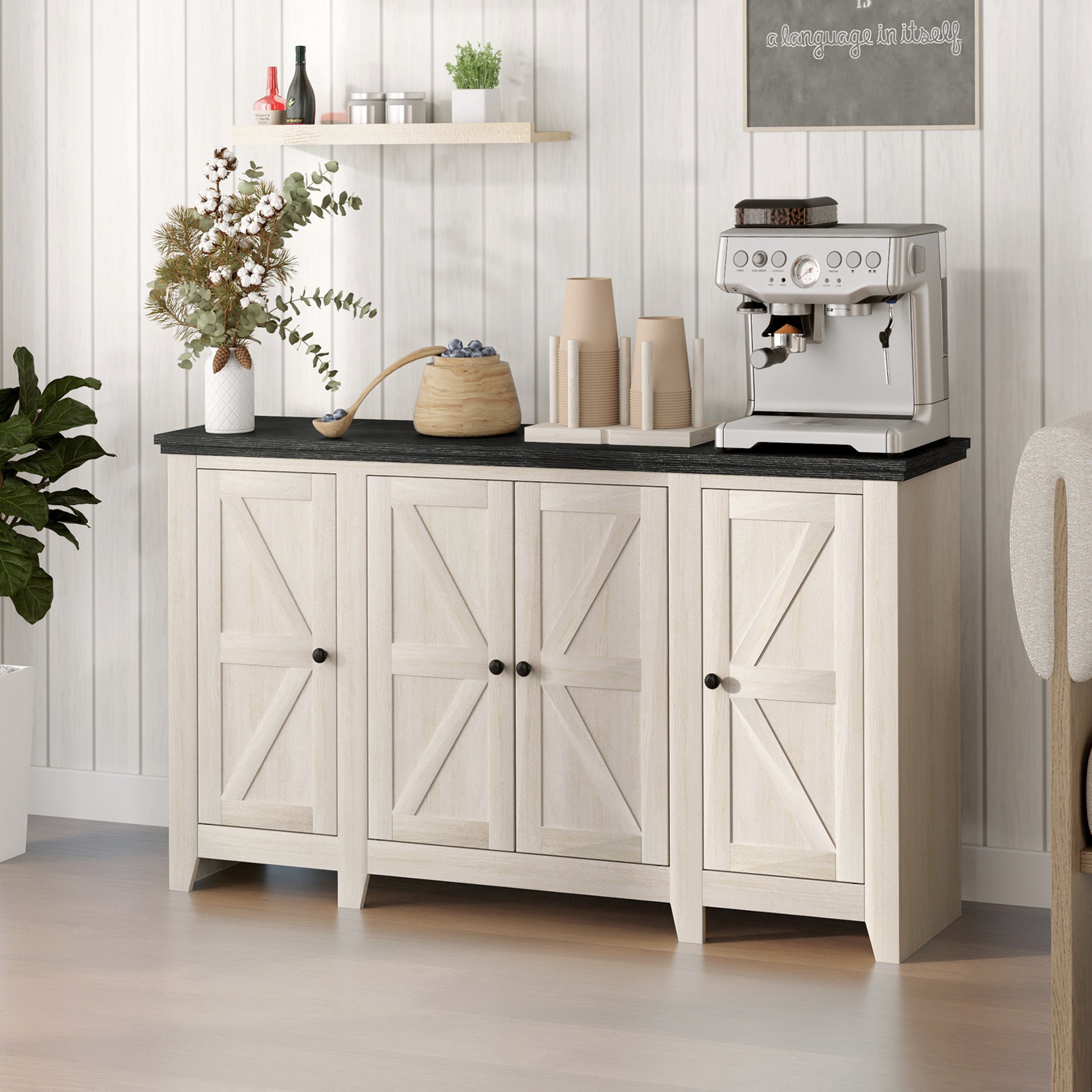 Rustic Sideboard, White Wood Grain Buffet Cabinet with Adjustable Shelves-DECOROLALA