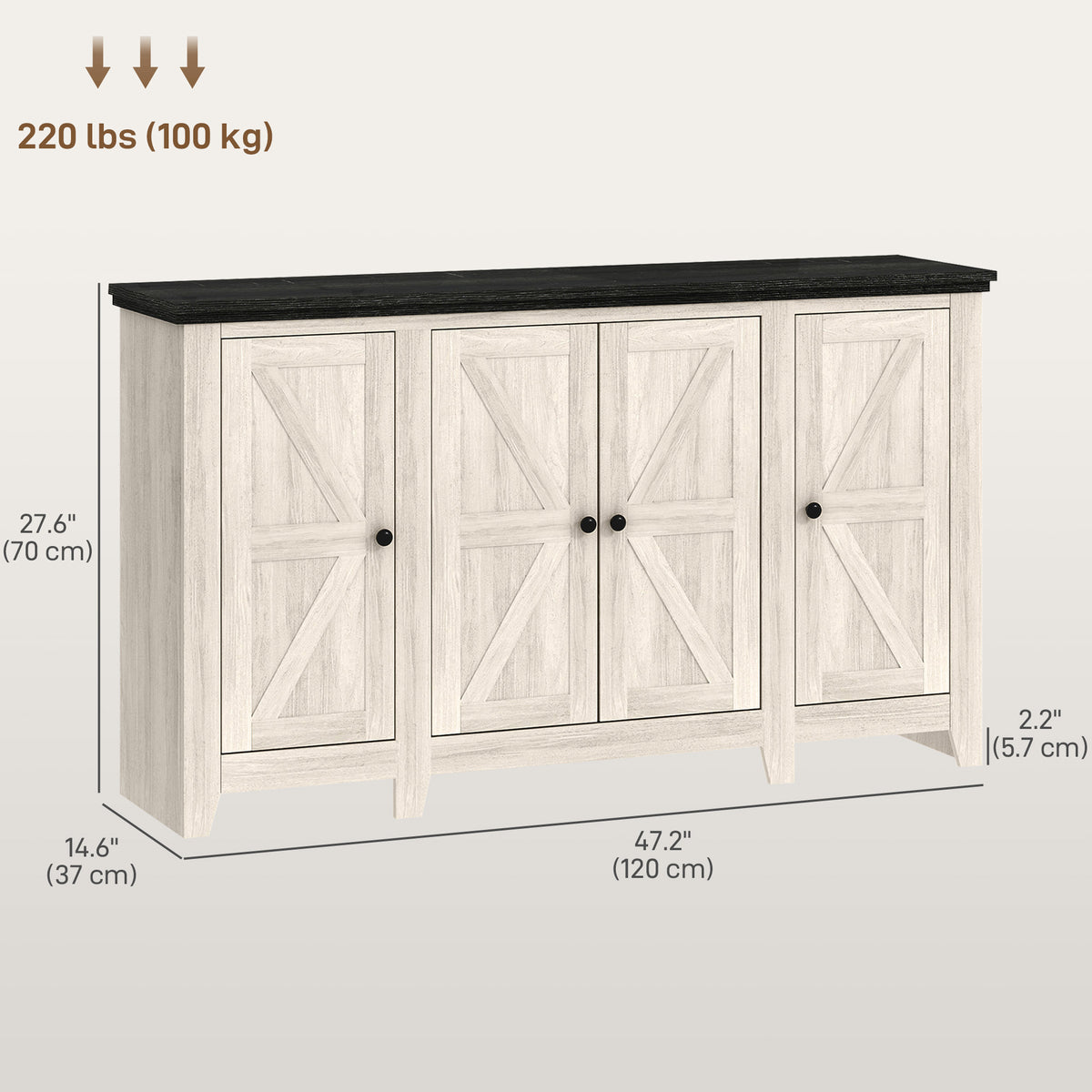 Rustic Sideboard, White Wood Grain Buffet Cabinet with Adjustable Shelves-Sideboards & Buffets-DECOROLALA