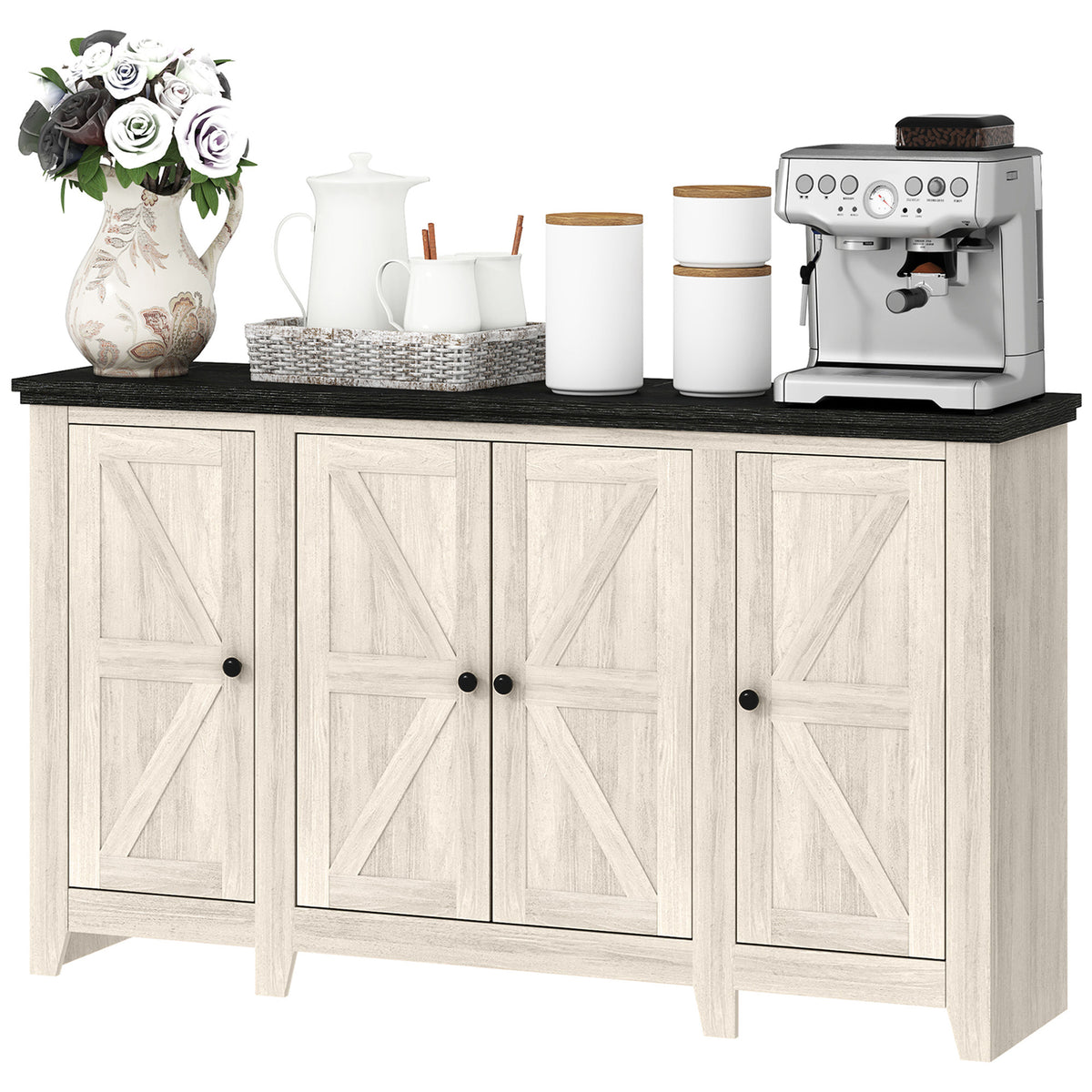 Rustic Sideboard, White Wood Grain Buffet Cabinet with Adjustable Shelves-Sideboards & Buffets-DECOROLALA