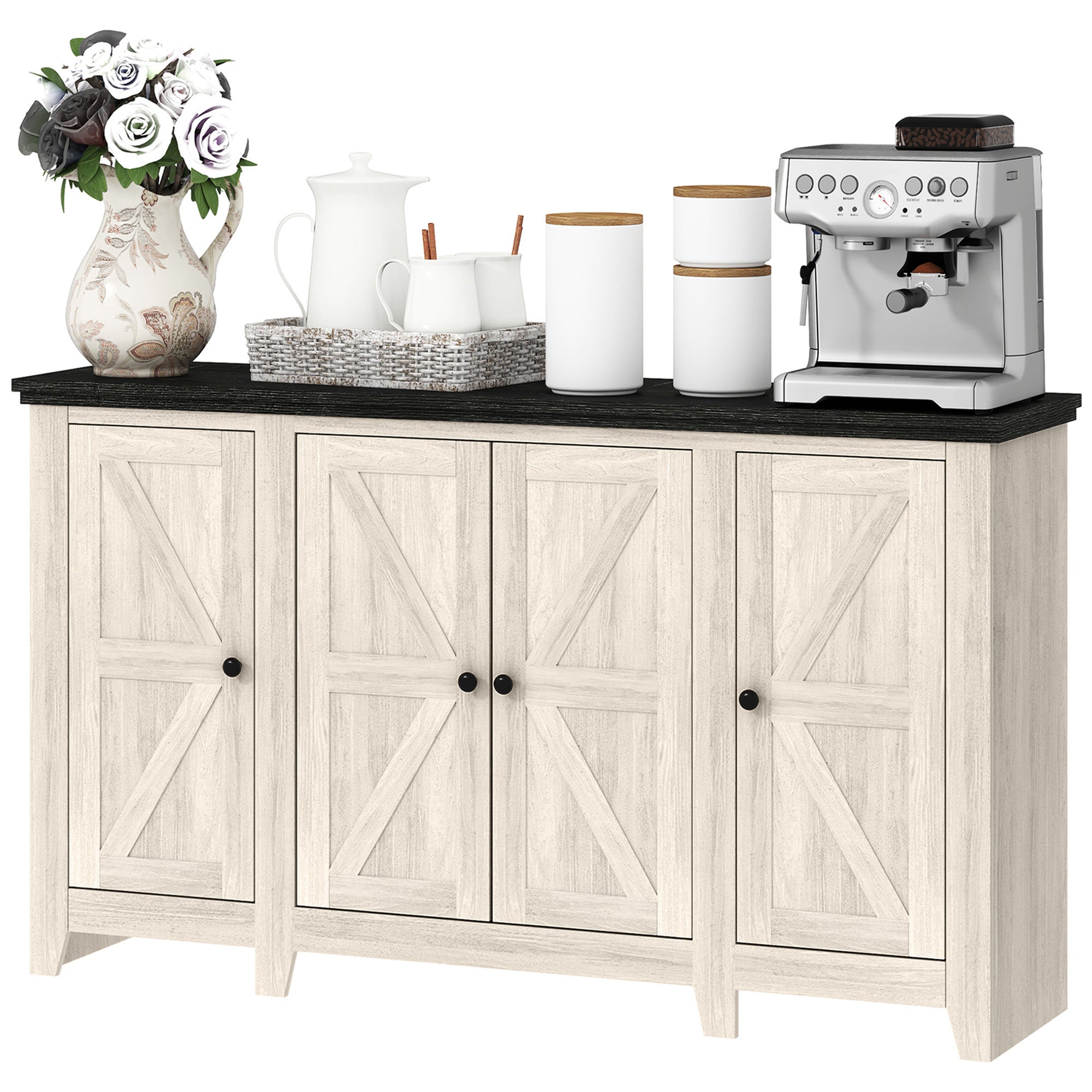 Rustic Sideboard, White Wood Grain Buffet Cabinet with Adjustable Shelves-DECOROLALA