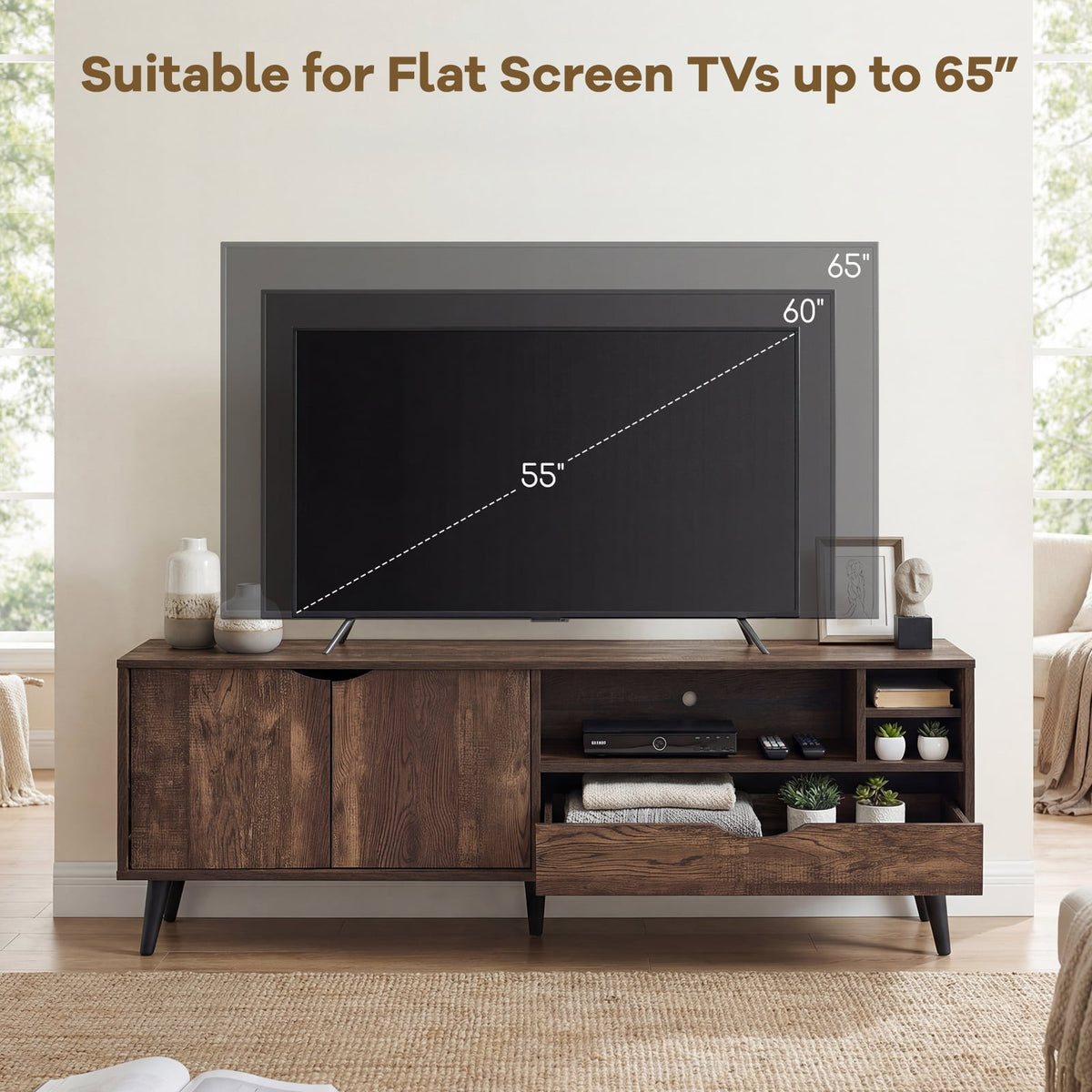 Rustic TV Stand for TVs up to 65" - Brown 59" Media Console Table-Entertainment Centers & TV Stands-DECOROLALA