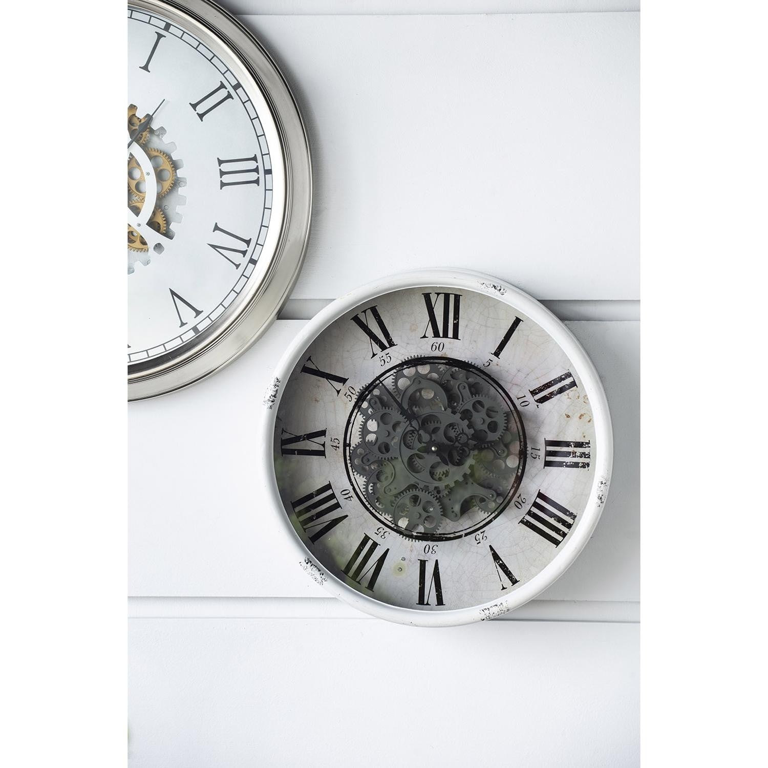 Rustic White Industrial Gear Vintage Wall Clock-Wall Clocks-DECOROLALA