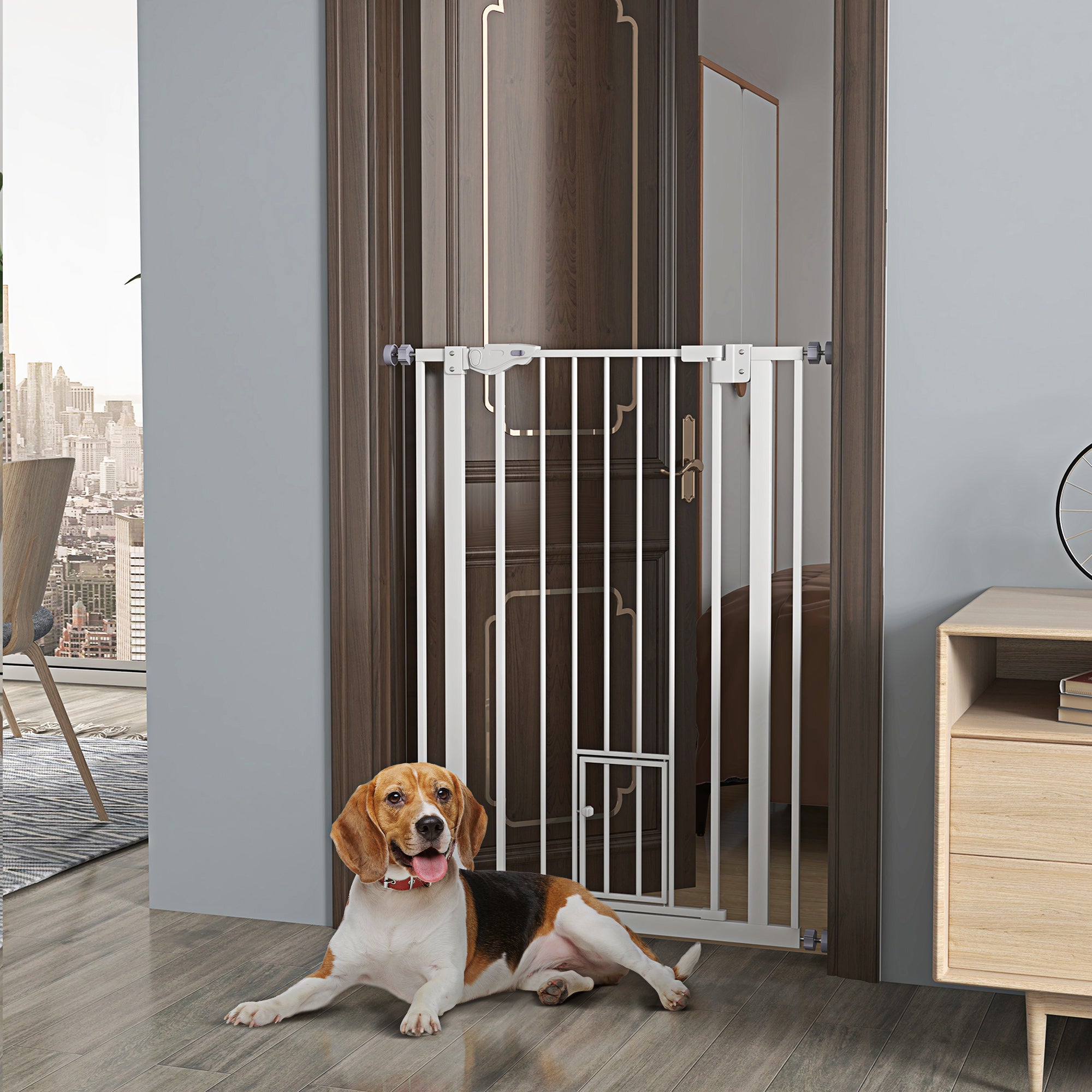 Barrières pour chiens d’intérieur de 41" à ouverture facile pour portes, maison et escaliers – blanc