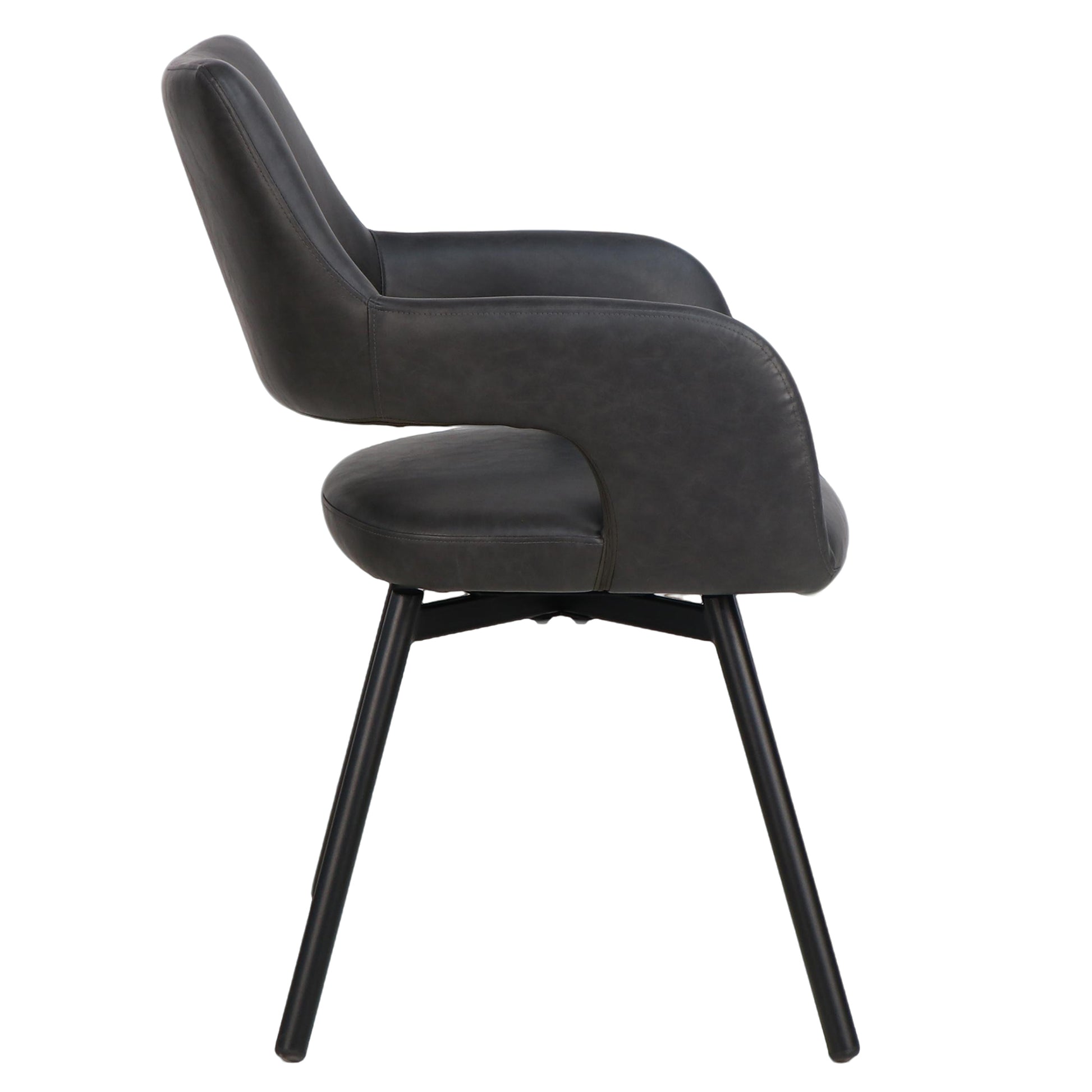 Ryder Swivel Dining Chair - Charcoal Faux Leather - Black Metal Legs-DECOROLALA