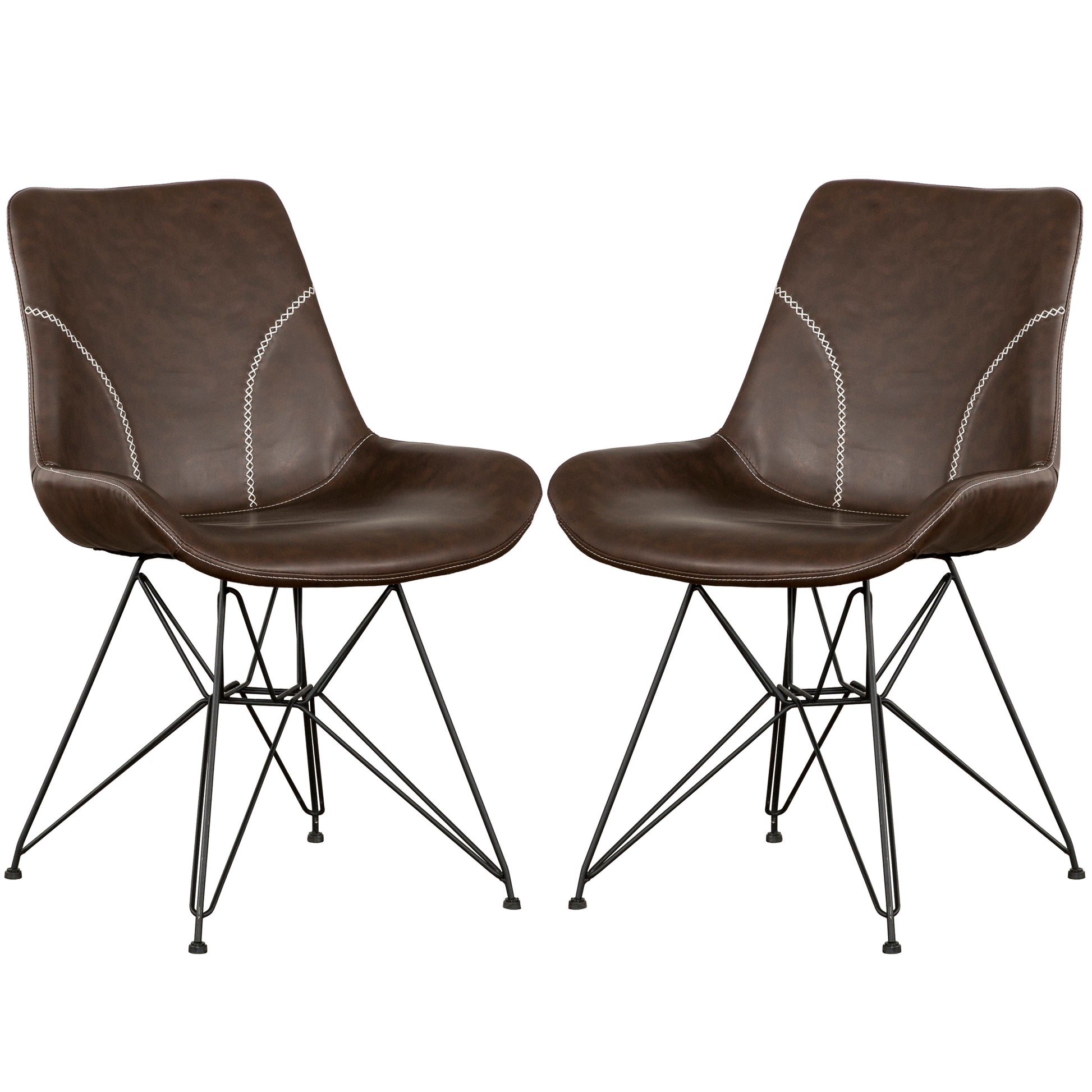 Ryett Dining Chair, Brown Leather, Set of 2-Dining Room-DECOROLALA