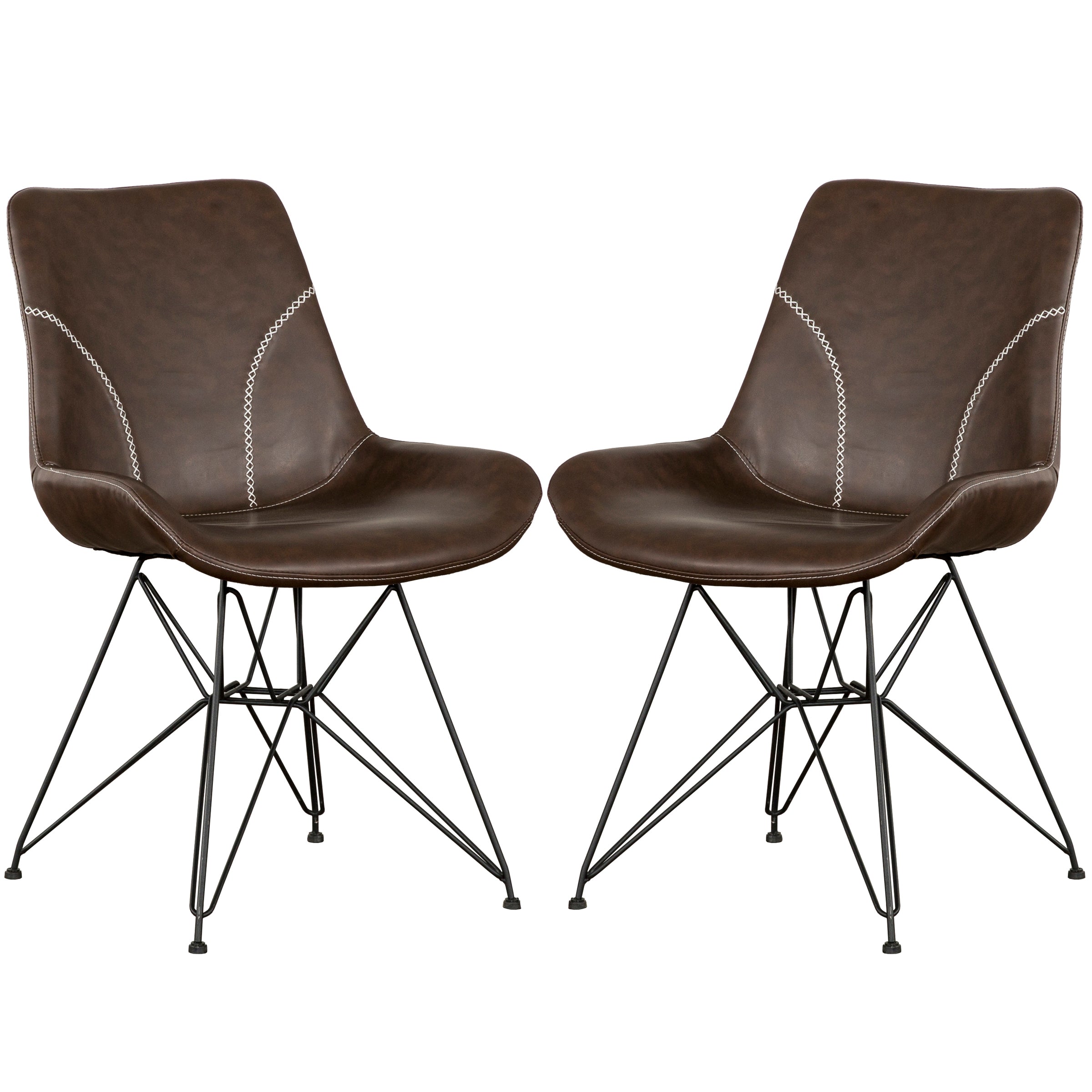 Ryett Dining Chair, Brown Leather, Set of 2-Dining Room-DECOROLALA