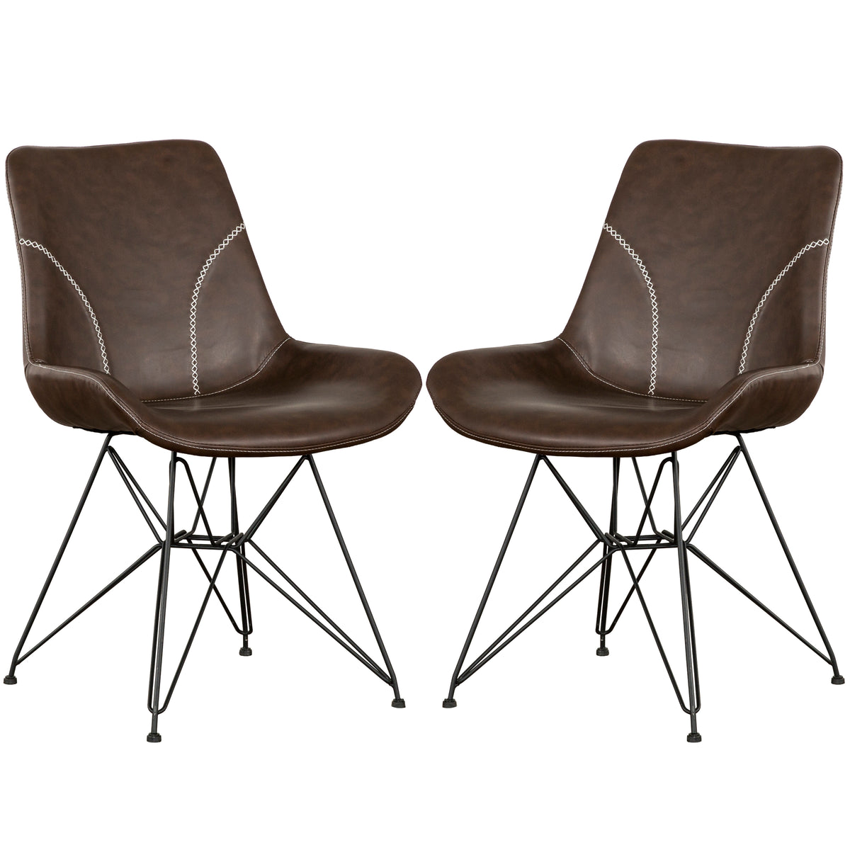 Ryett Dining Chair, Brown Leather, Set of 2-Dining Room Sets-DECOROLALA