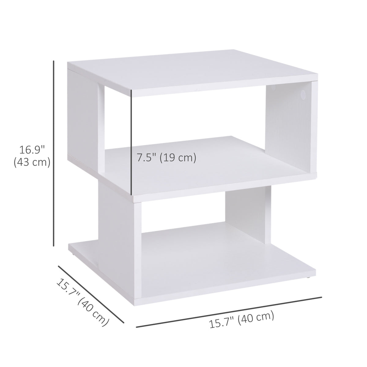 S-Shape Side Table - White 2-Tier Slim Nightstand-Home Furnishings > Living Room Furniture > Side¬†Tables-DECOROLALA