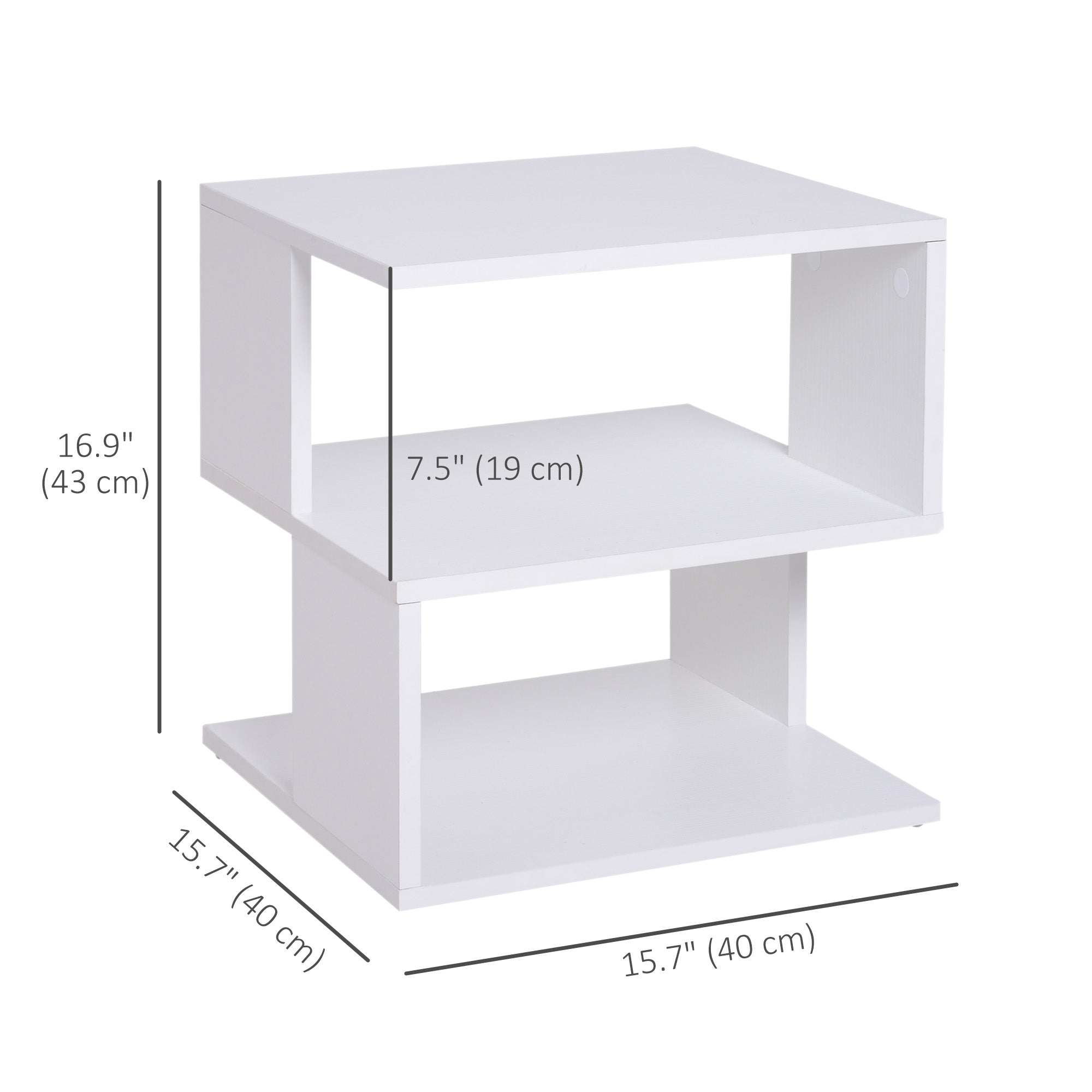 S-Shape Side Table - White 2-Tier Slim Nightstand-Home Furnishings > Living Room Furniture > Side¬†Tables-DECOROLALA