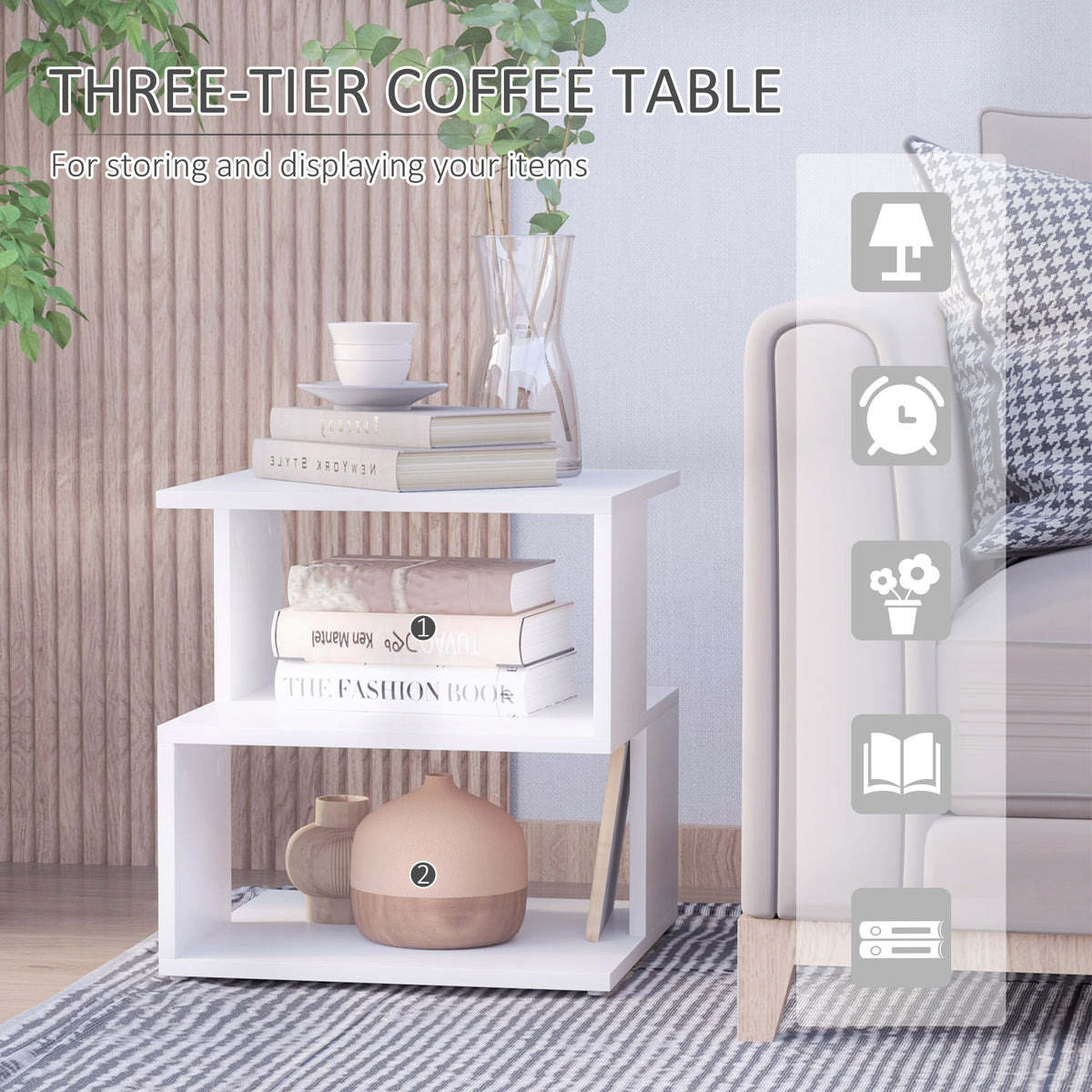 S-Shape Side Table - White 2-Tier Slim Nightstand-Home Furnishings > Living Room Furniture > Side¬†Tables-DECOROLALA