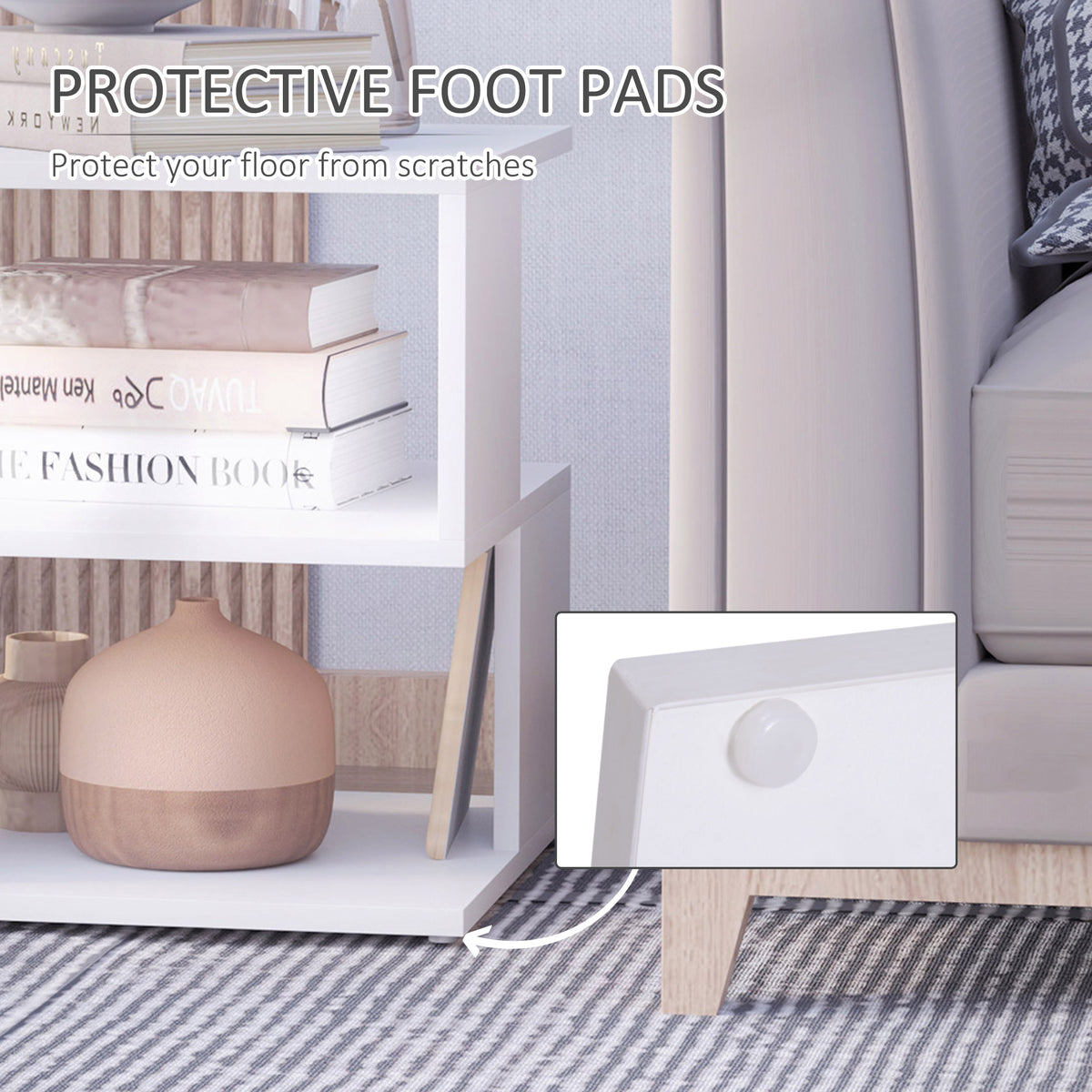 S-Shape Side Table - White 2-Tier Slim Nightstand-Home Furnishings > Living Room Furniture > Side¬†Tables-DECOROLALA