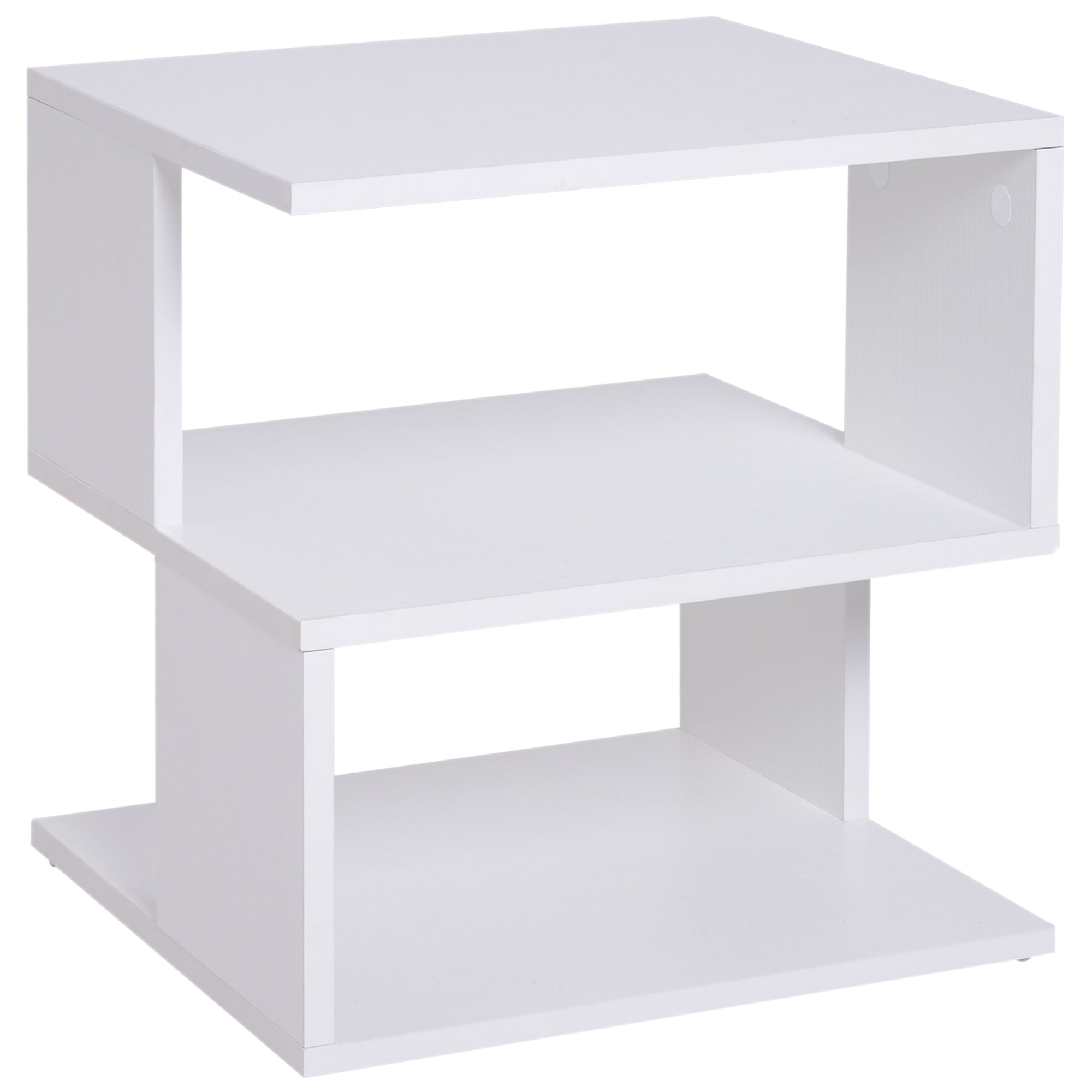 S-Shape Side Table - White 2-Tier Slim Nightstand-Home Furnishings > Living Room Furniture > Side¬†Tables-DECOROLALA