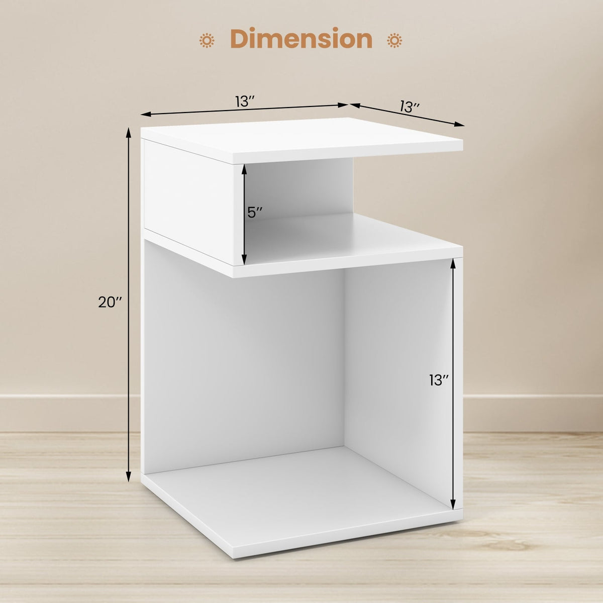 S-Shaped Side Table with Unique S-shaped Frame and 2 Open Compartments-White-End & Side Tables-DECOROLALA
