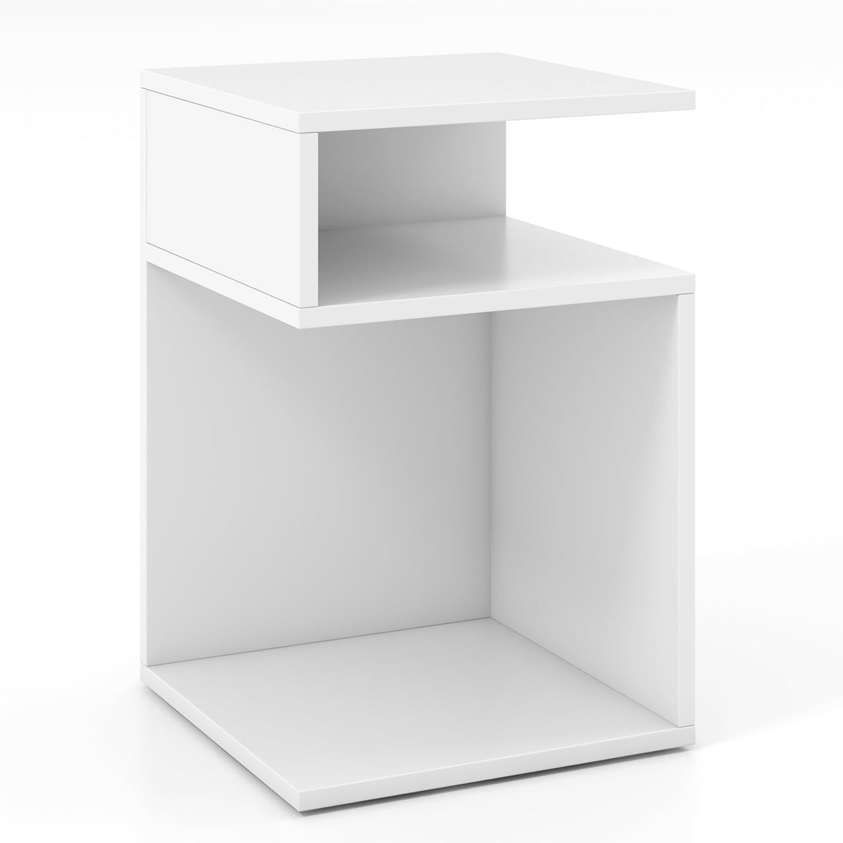 S-Shaped Side Table with Unique S-shaped Frame and 2 Open Compartments-White-End & Side Tables-DECOROLALA