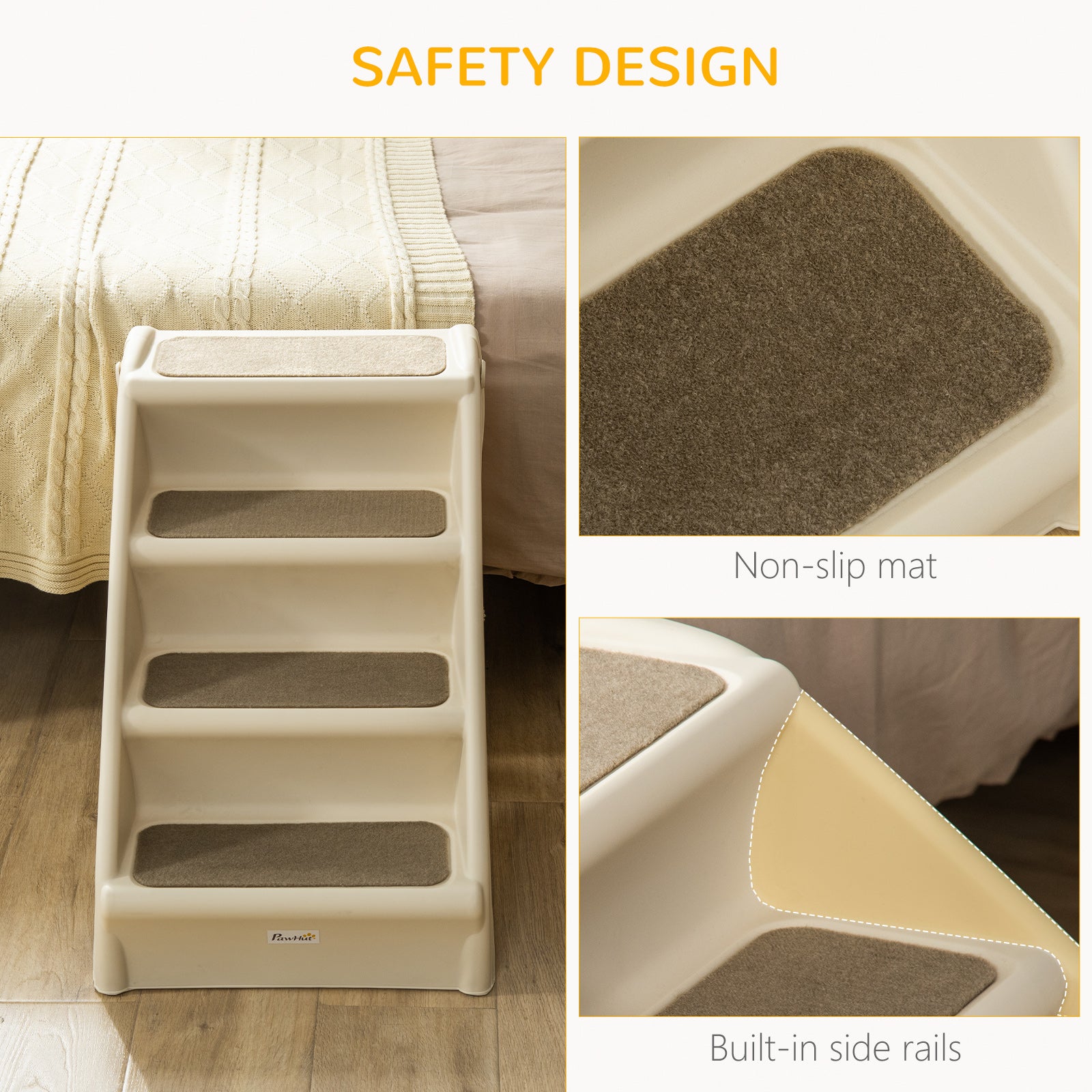 Escalier portable pour chiens à 4 niveaux, marches pliables pour petits chiens, marches légères pour chats, avec tapis doux antidérapants, pour lit haut et canapé, beige