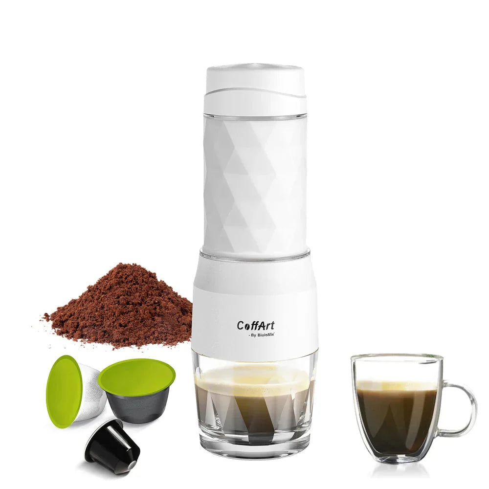 Portable Hand Press Espresso Maker 3 in 1 Travel Coffee Brewer White